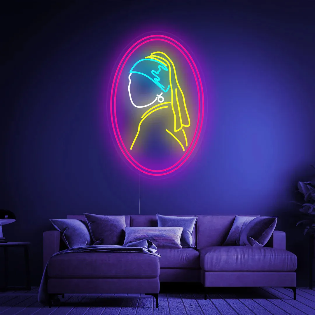 "Girl with Pearl Vermeer" Neon Sign,Durable LED Design, and Bold Color Palette for Any Space