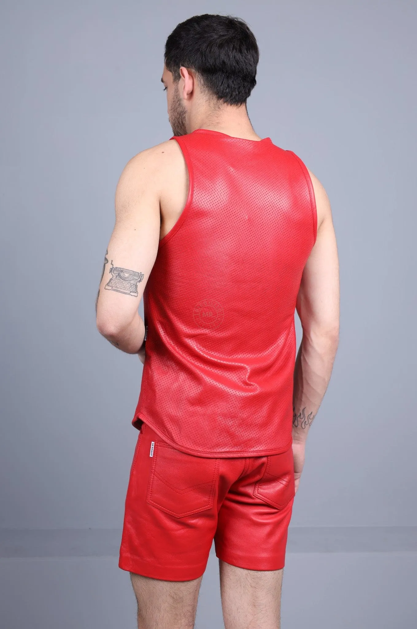 Red Leather Perforated Tank Top