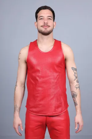 Red Leather Perforated Tank Top