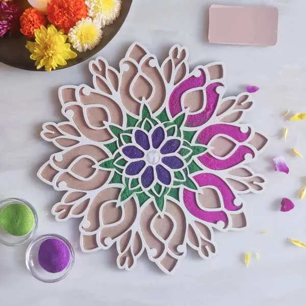 Reusable Rangoli Stencils Making Tools Kit Diwali Decoration Items for Home Decor Door Entrance DIY Rangoli Template Mats for Mandir Temple Pooja Room