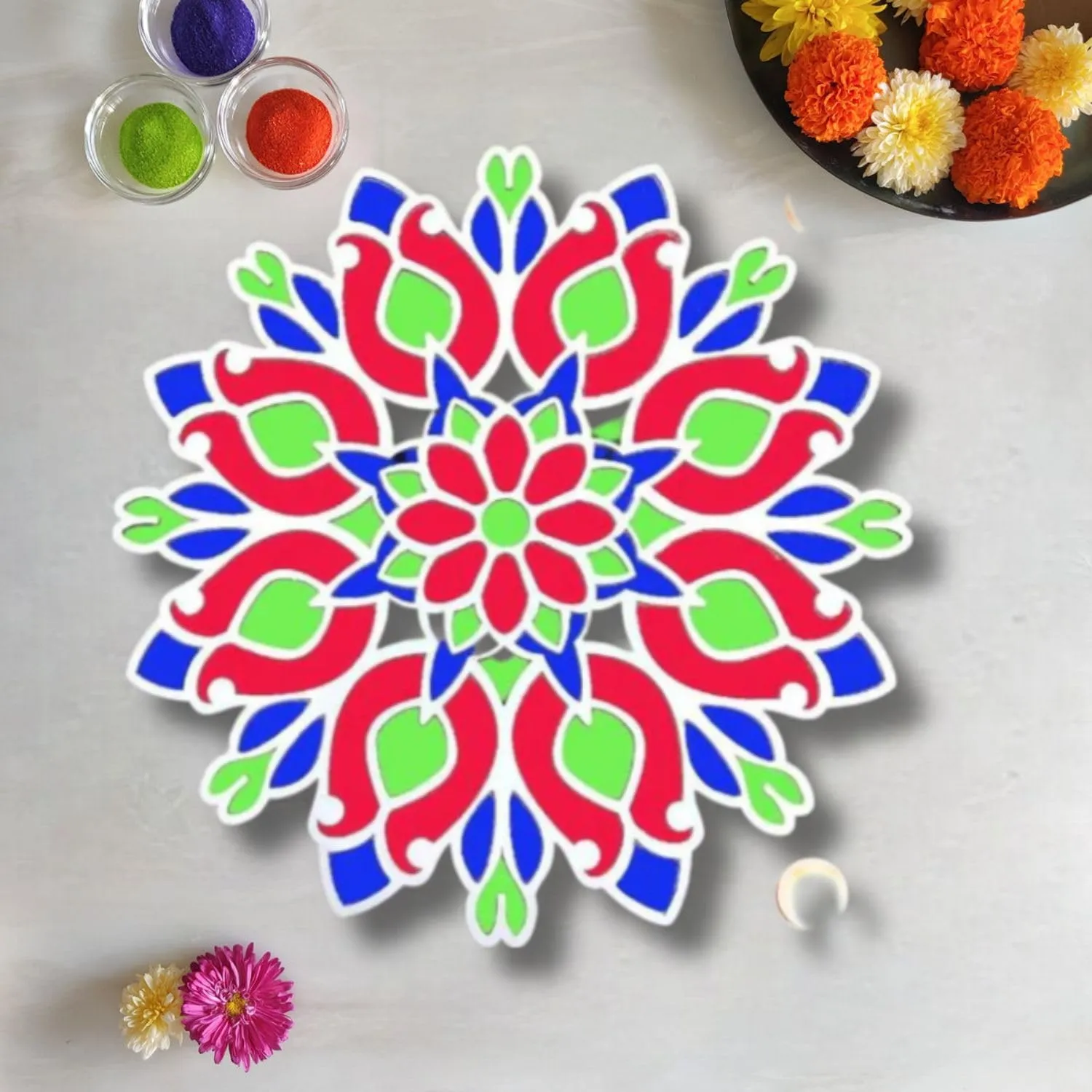 Reusable Rangoli Stencils Making Tools Kit Diwali Decoration Items for Home Decor Door Entrance DIY Rangoli Template Mats for Mandir Temple Pooja Room