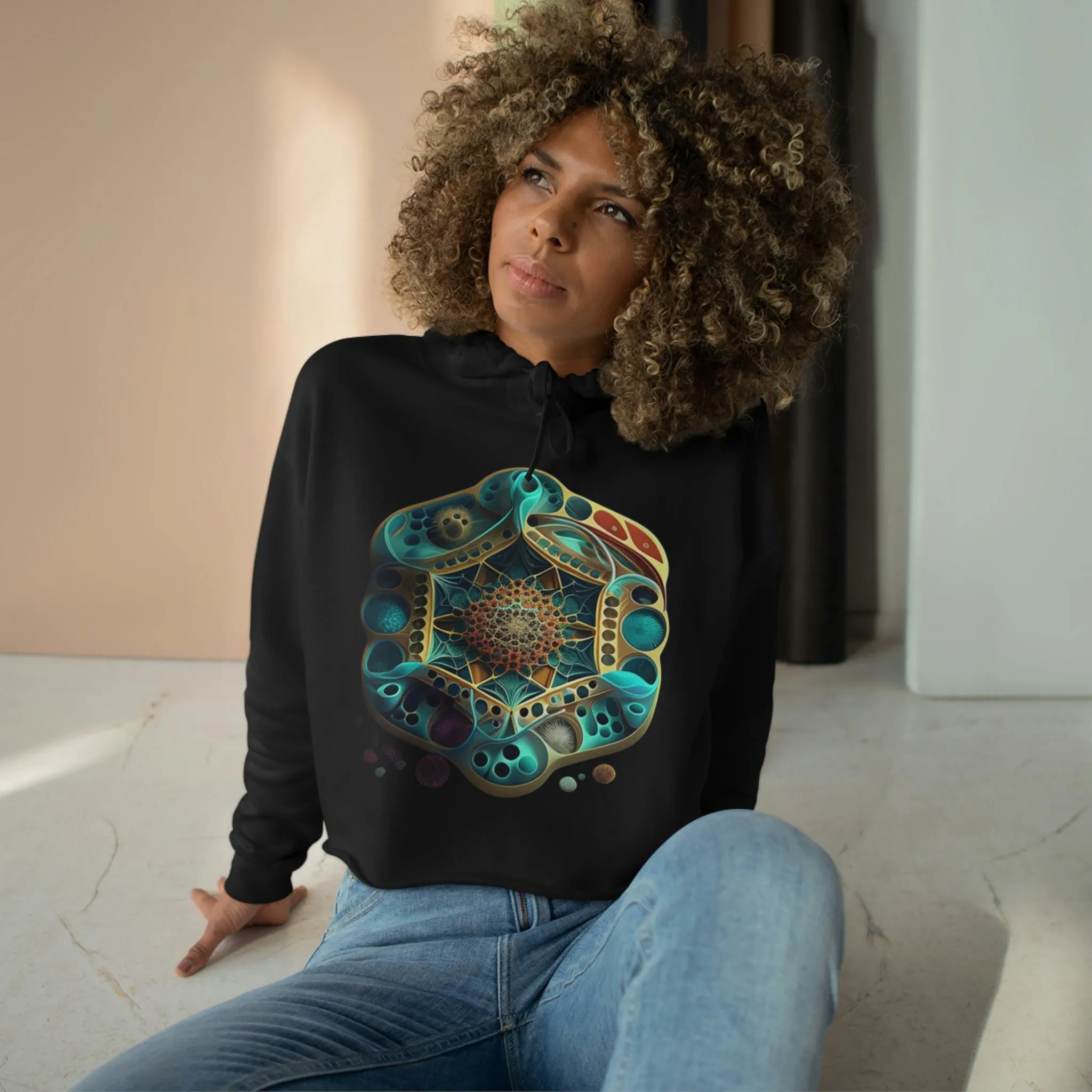 Sacred Underwater Hexagon Crop Hoodie