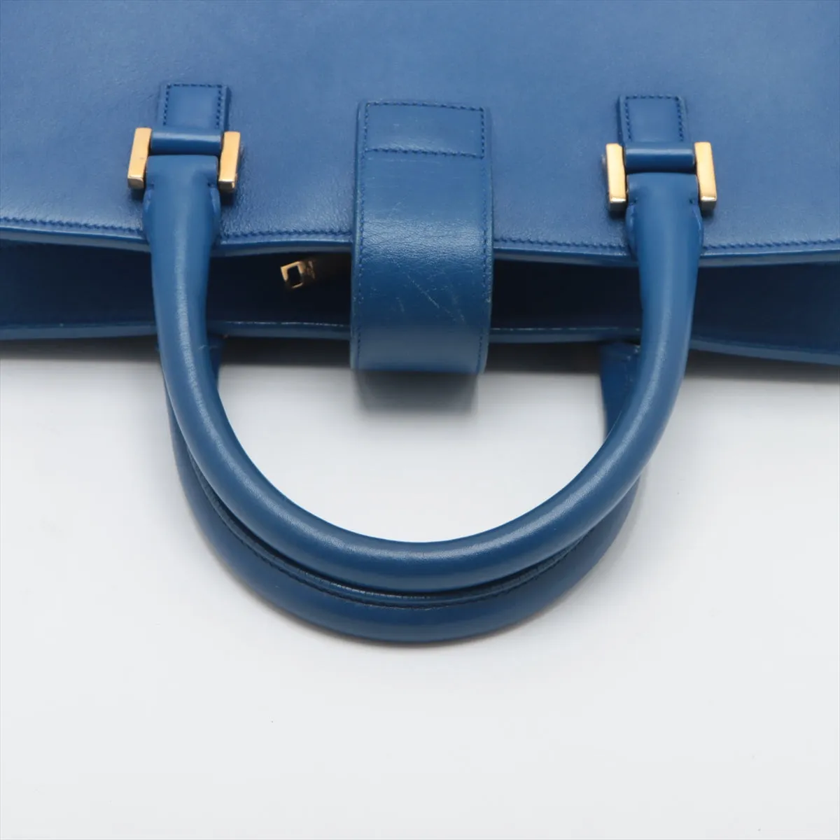 Saint Laurent Paris Cabas Leather Two Way Handbag Blue