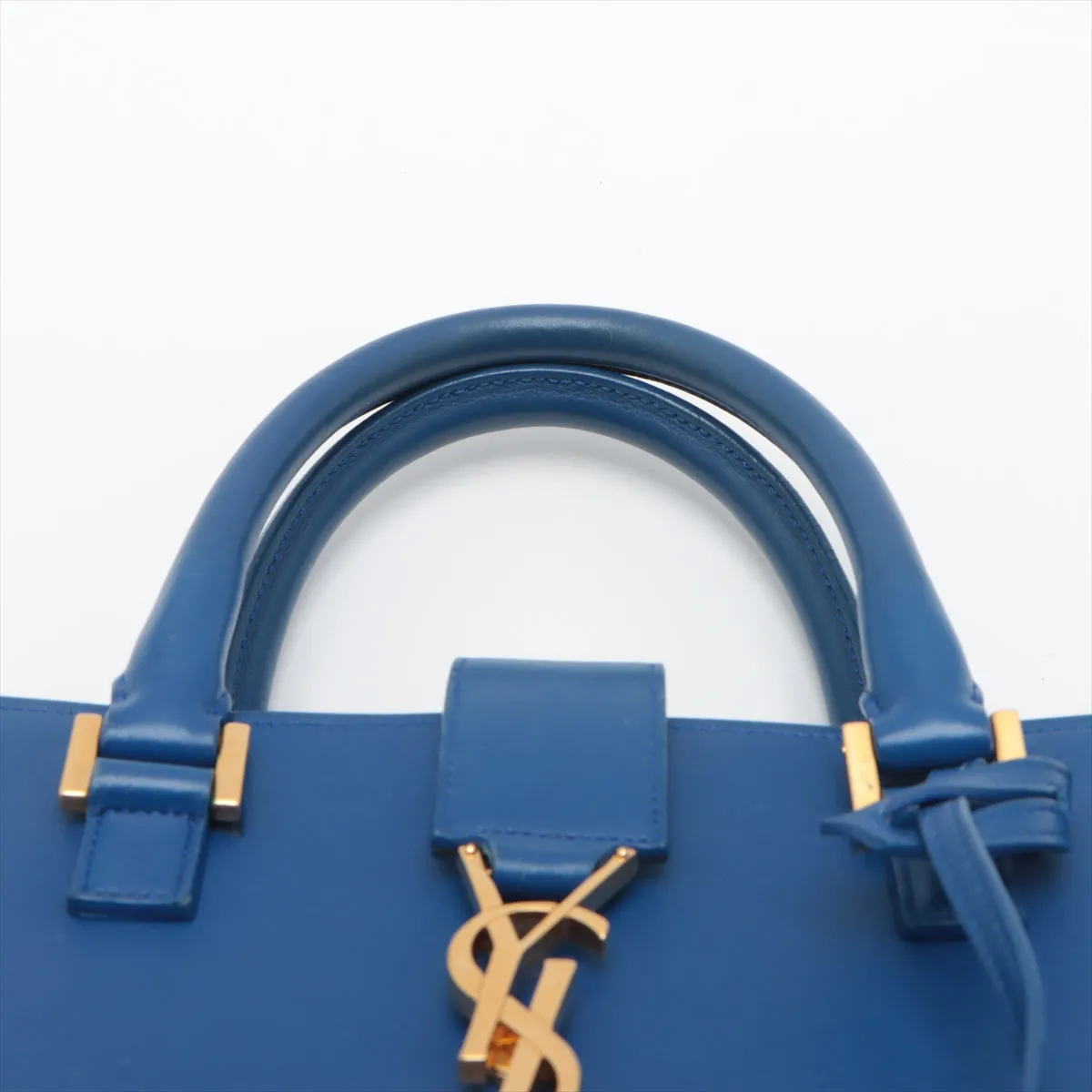 Saint Laurent Paris Cabas Leather Two Way Handbag Blue