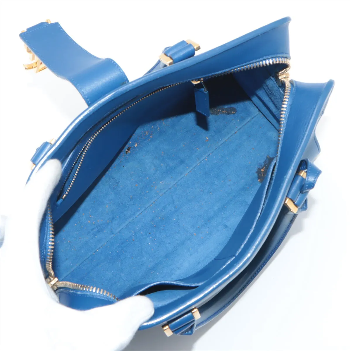 Saint Laurent Paris Cabas Leather Two Way Handbag Blue