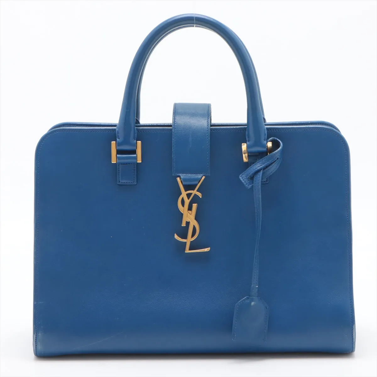 Saint Laurent Paris Cabas Leather Two Way Handbag Blue