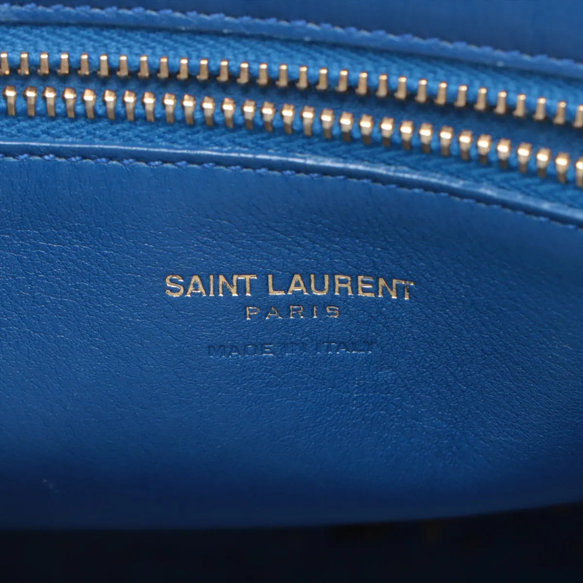 Saint Laurent Paris Cabas Leather Two Way Handbag Blue