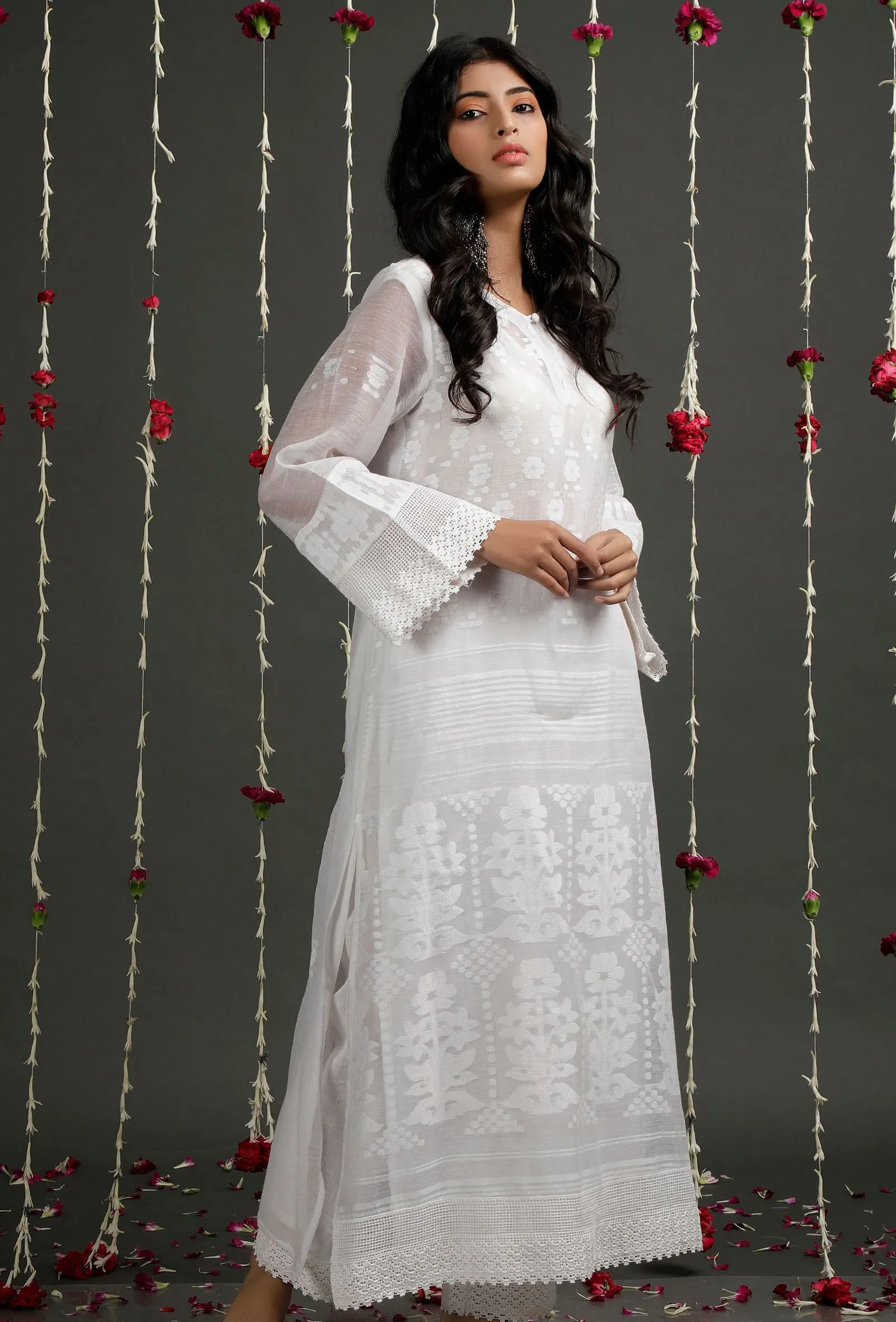 Sheer White Floral Jamdani Kurta