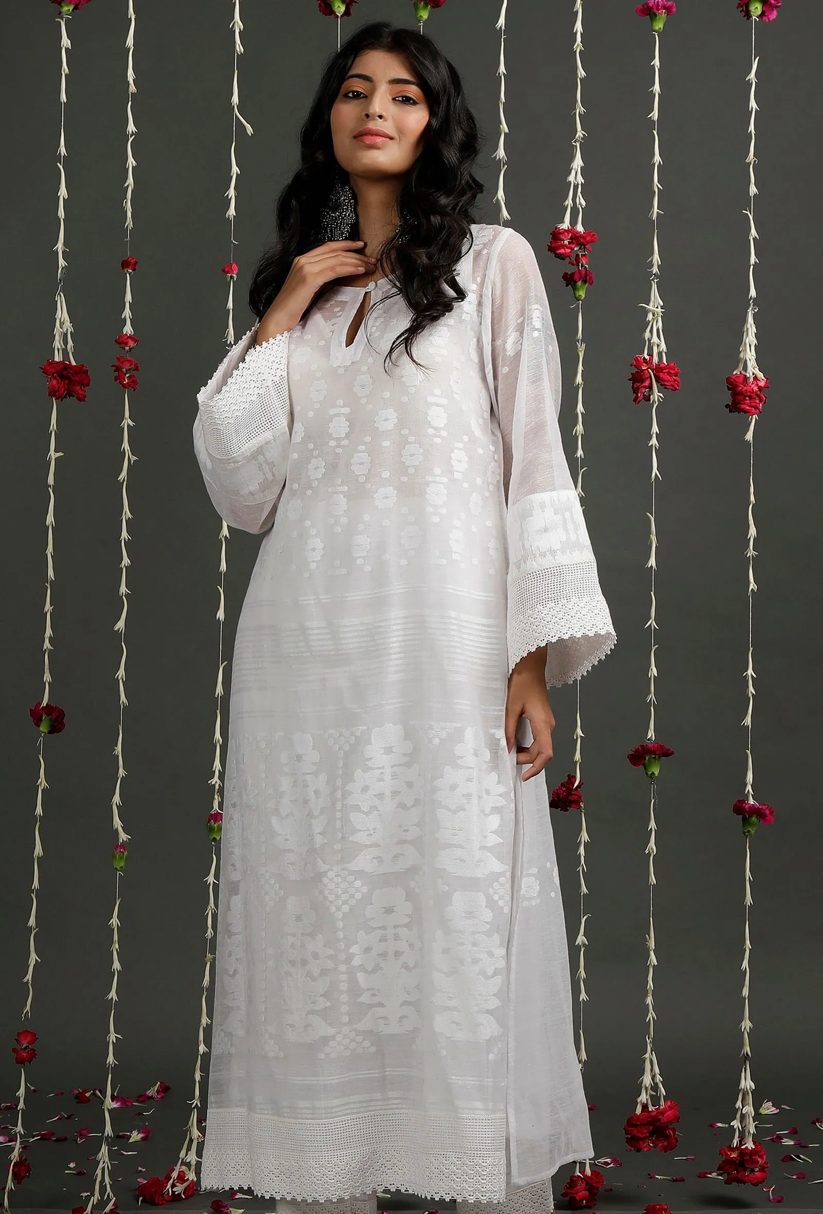 Sheer White Floral Jamdani Kurta