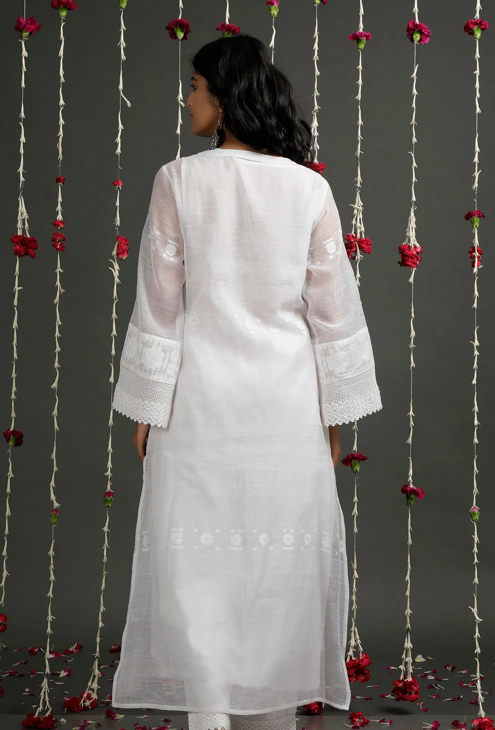 Sheer White Floral Jamdani Kurta