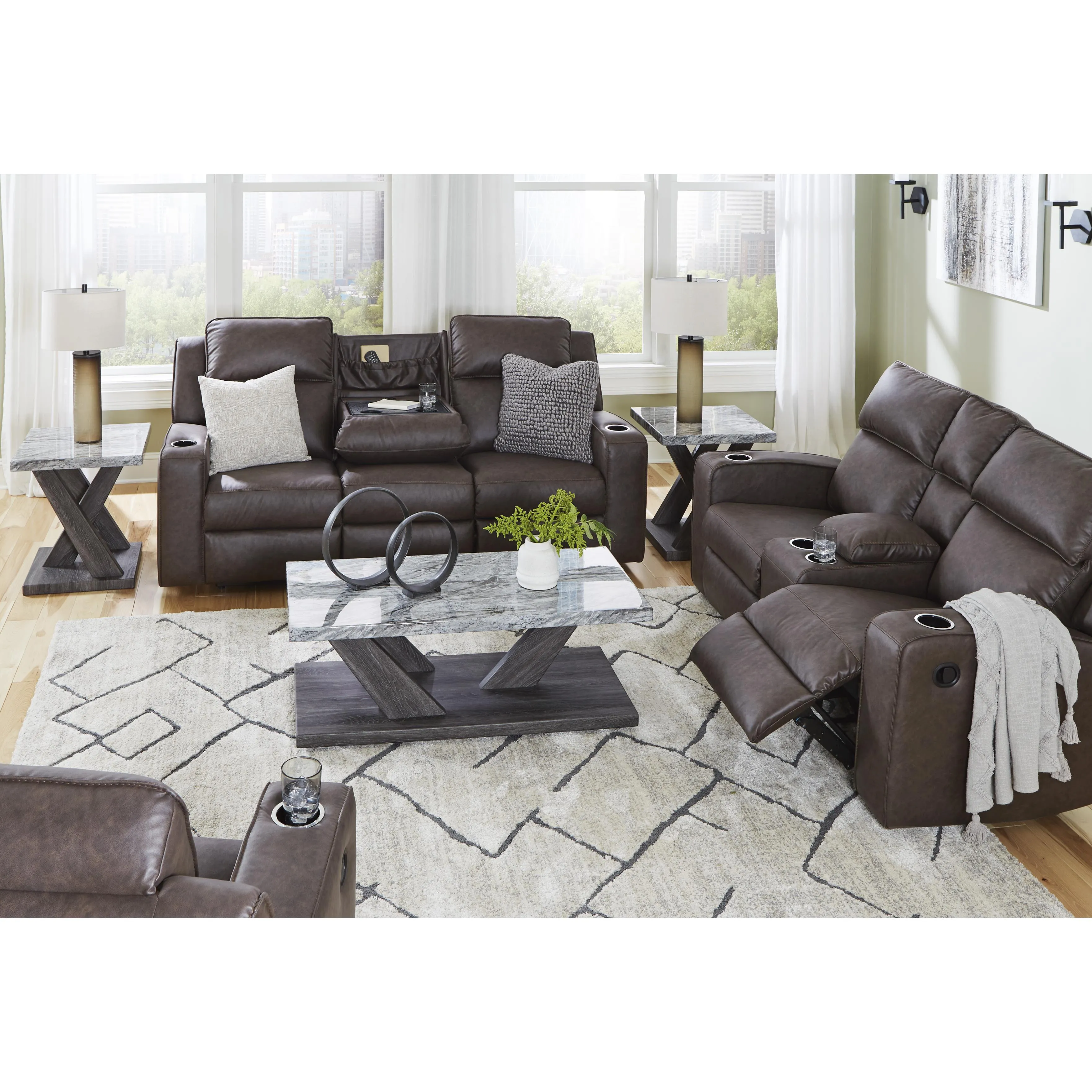 Signature Design by Ashley Lavenhorne Reclining Leather Look Loveseat with Console 6330694C