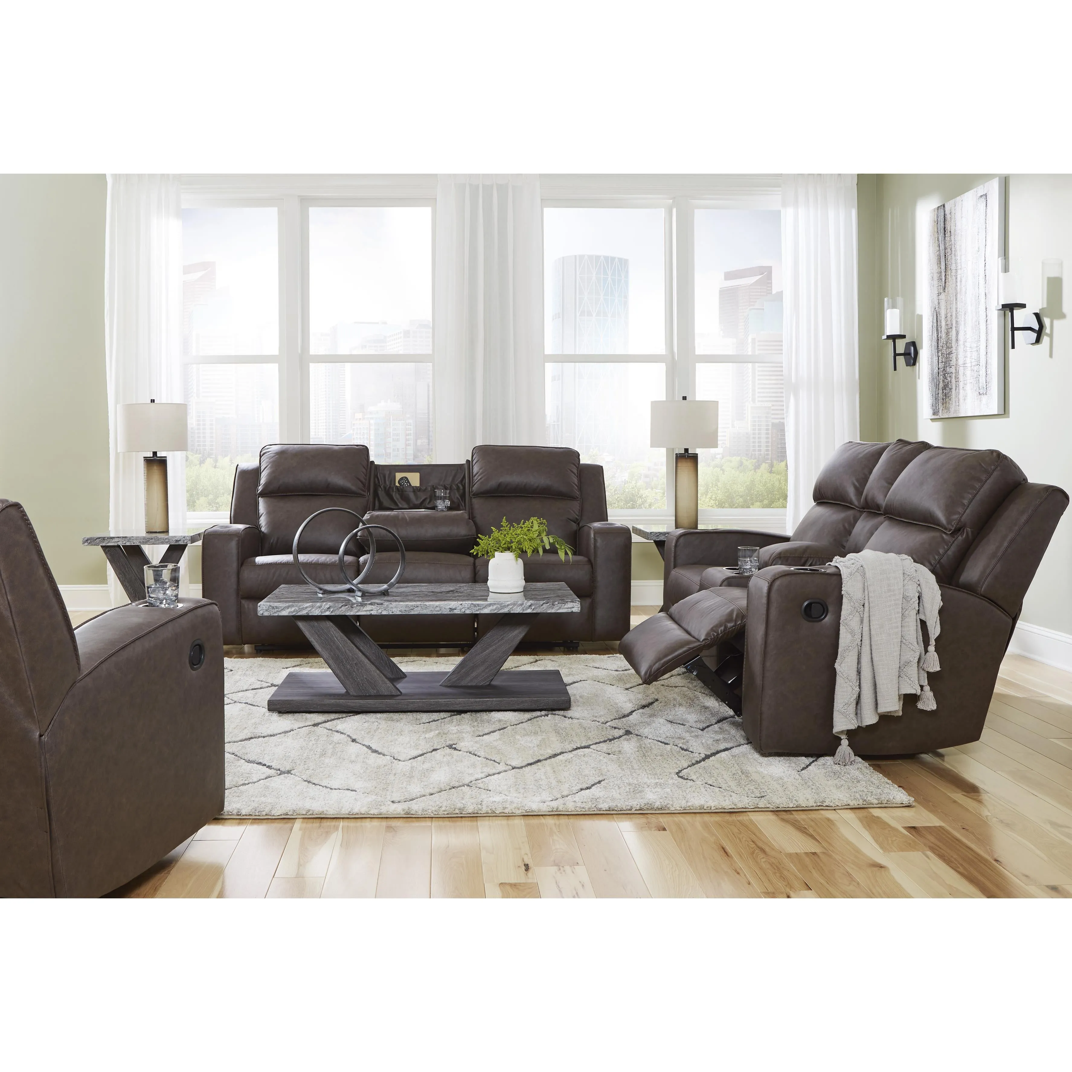 Signature Design by Ashley Lavenhorne Reclining Leather Look Loveseat with Console 6330694C