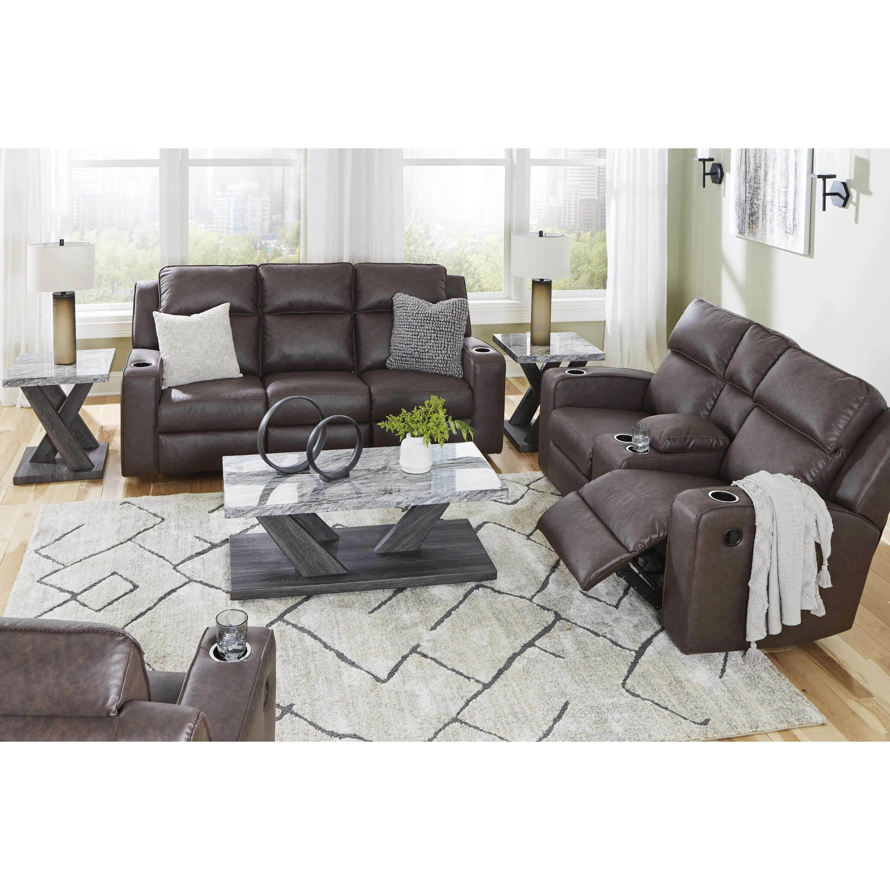 Signature Design by Ashley Lavenhorne Reclining Leather Look Loveseat with Console 6330694C