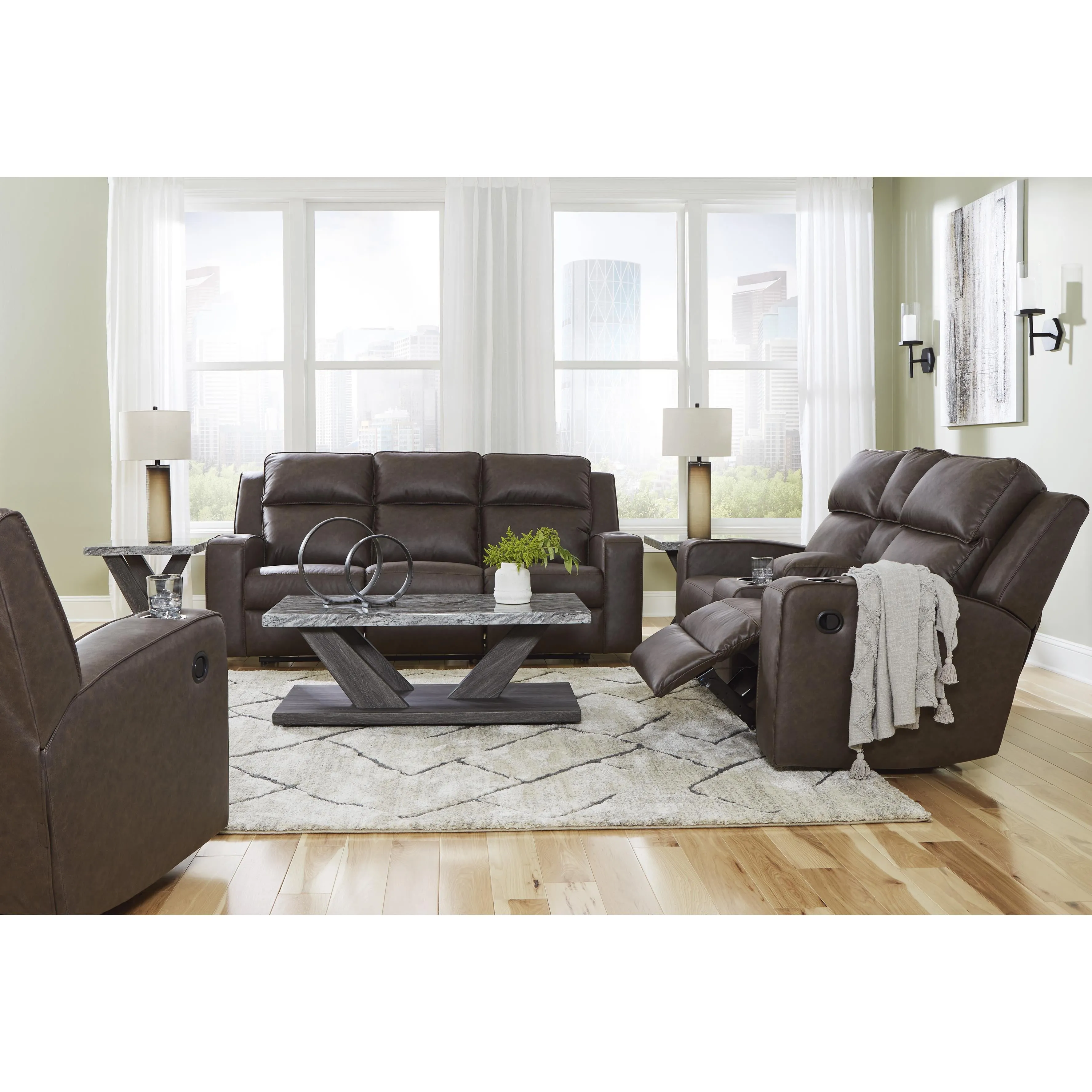 Signature Design by Ashley Lavenhorne Reclining Leather Look Loveseat with Console 6330694C