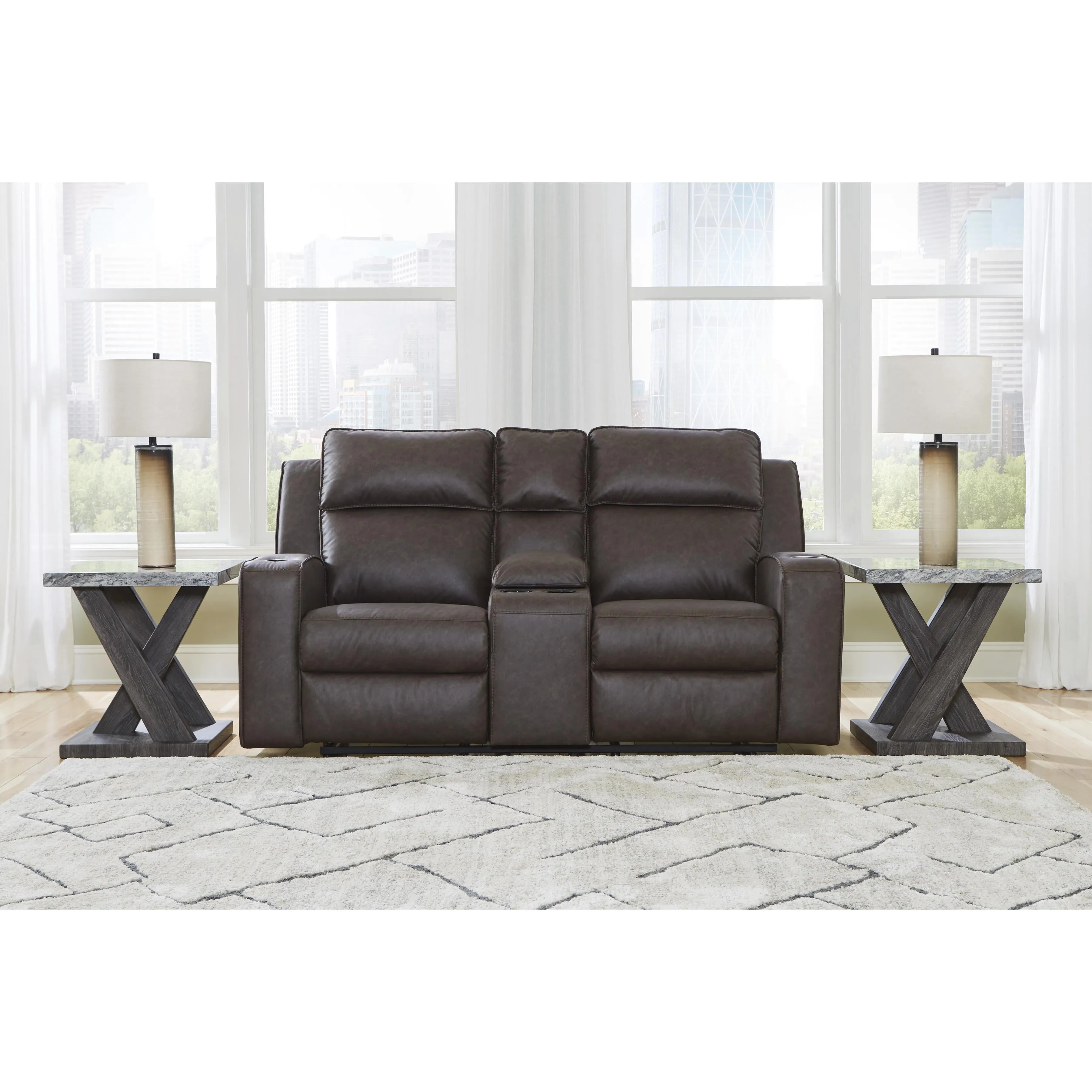 Signature Design by Ashley Lavenhorne Reclining Leather Look Loveseat with Console 6330694C