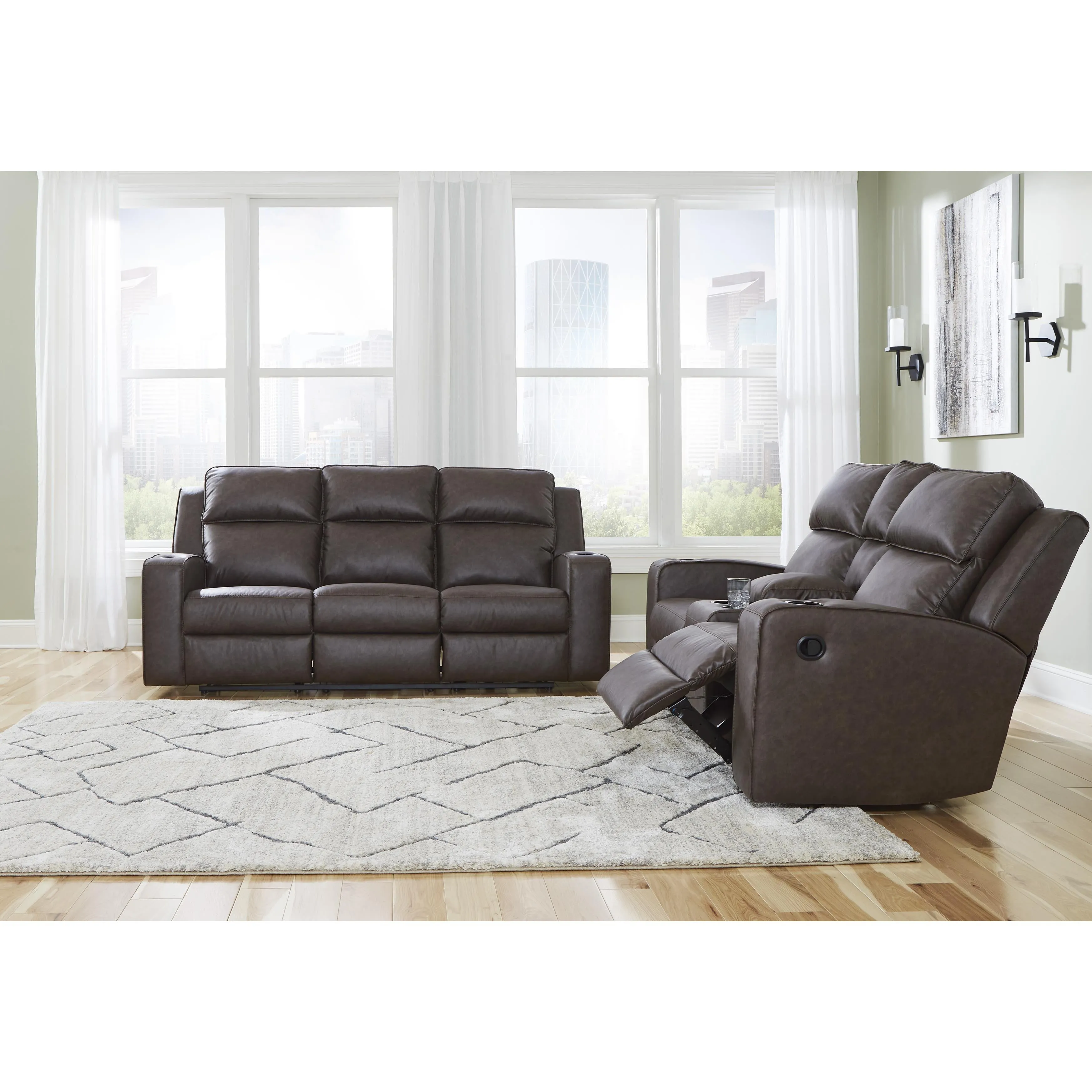 Signature Design by Ashley Lavenhorne Reclining Leather Look Loveseat with Console 6330694C