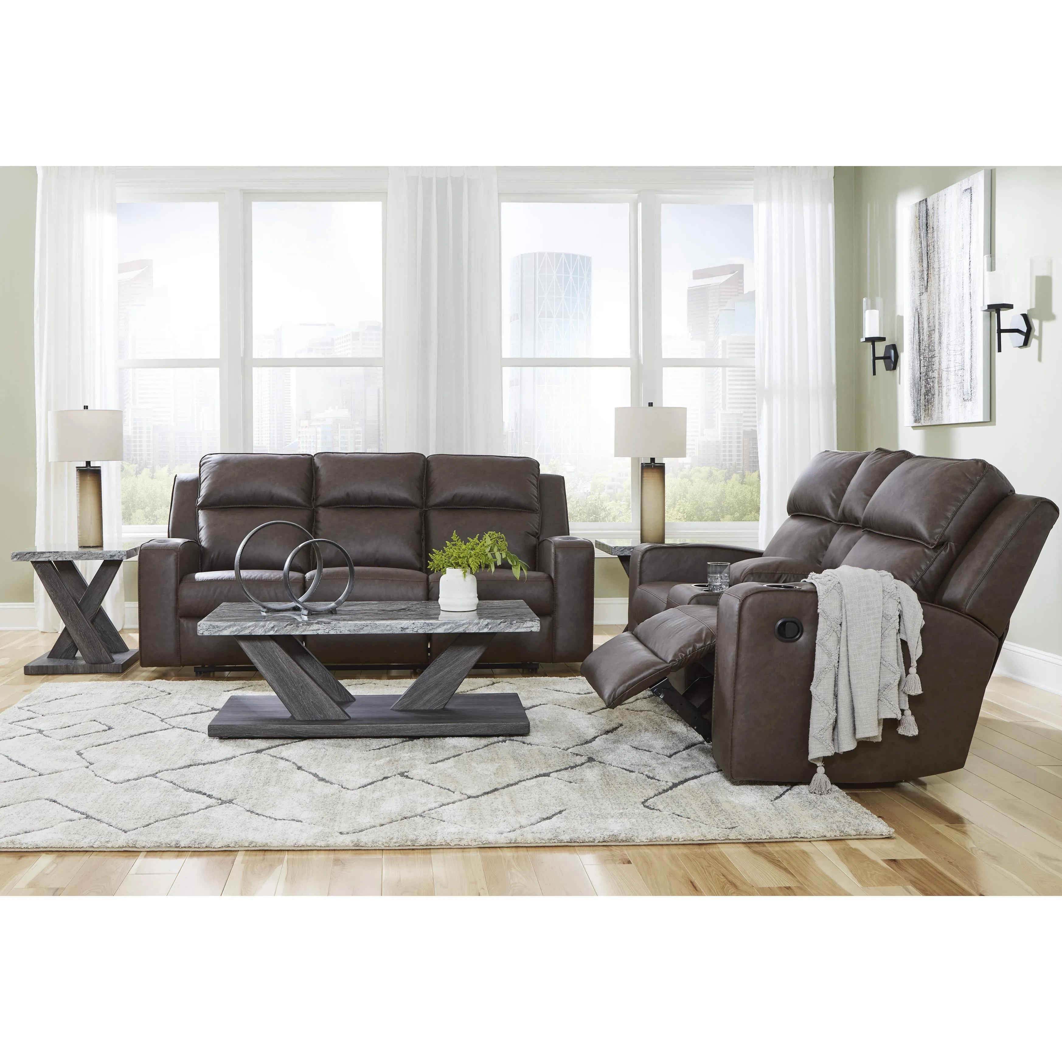 Signature Design by Ashley Lavenhorne Reclining Leather Look Loveseat with Console 6330694C