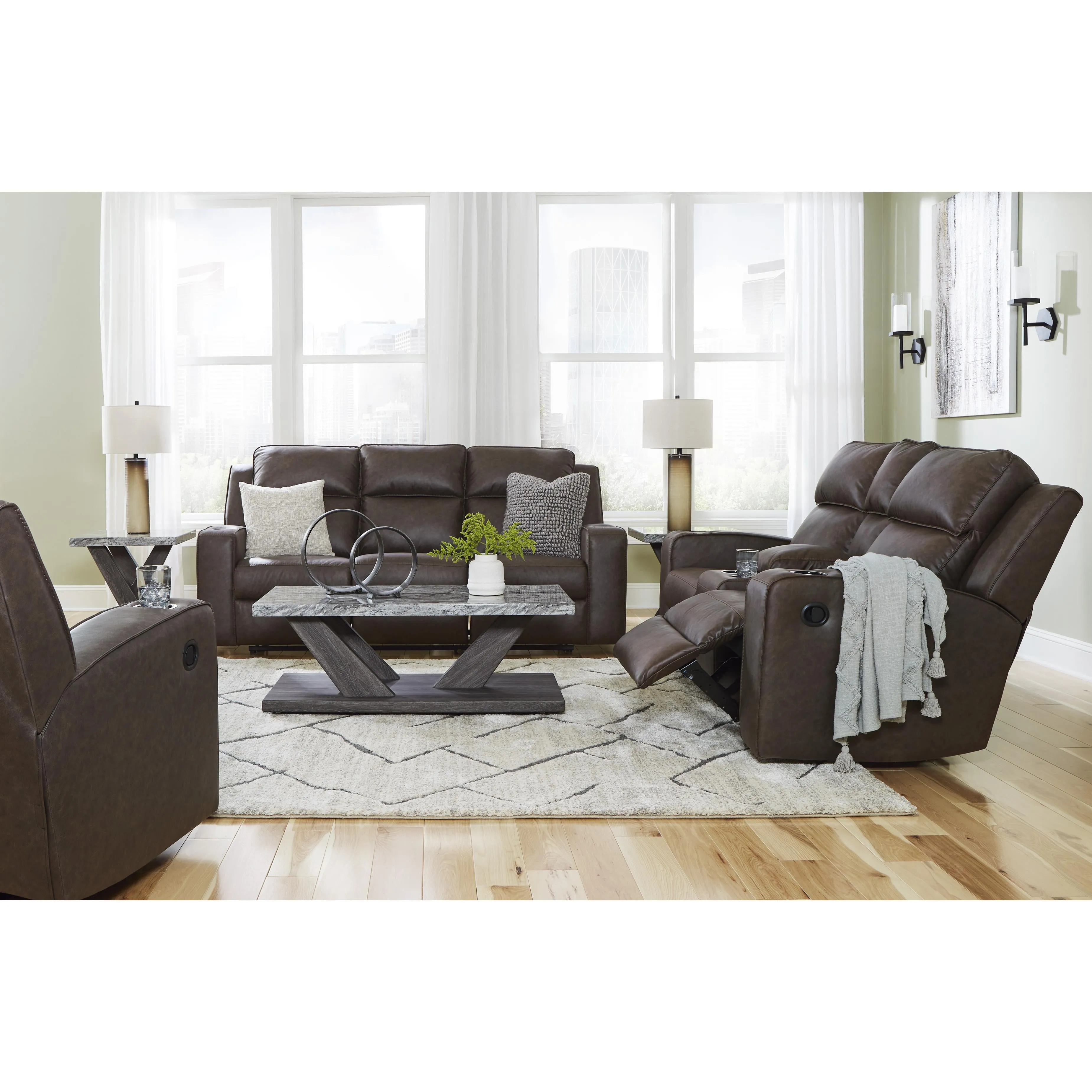 Signature Design by Ashley Lavenhorne Reclining Leather Look Loveseat with Console 6330694C