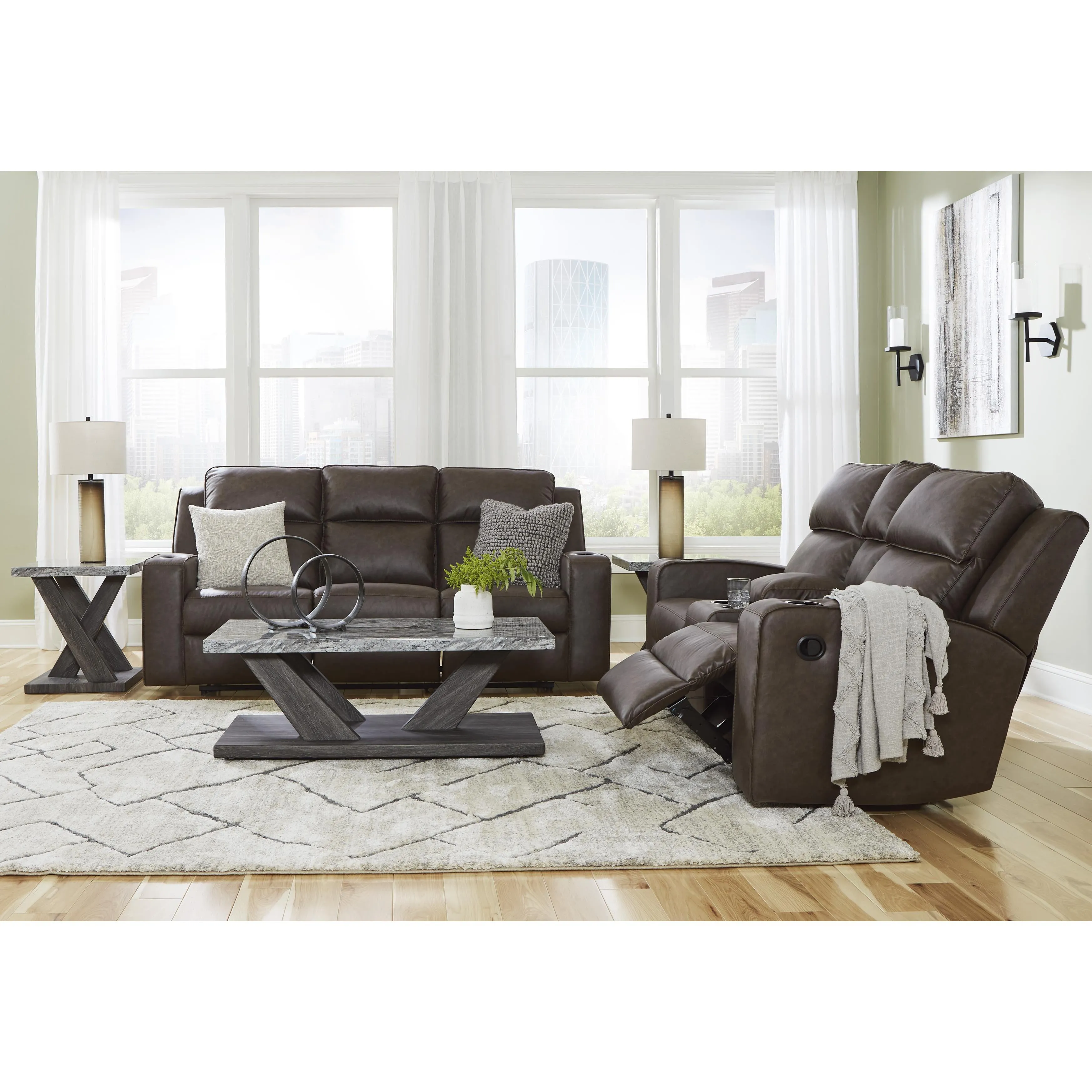 Signature Design by Ashley Lavenhorne Reclining Leather Look Loveseat with Console 6330694C