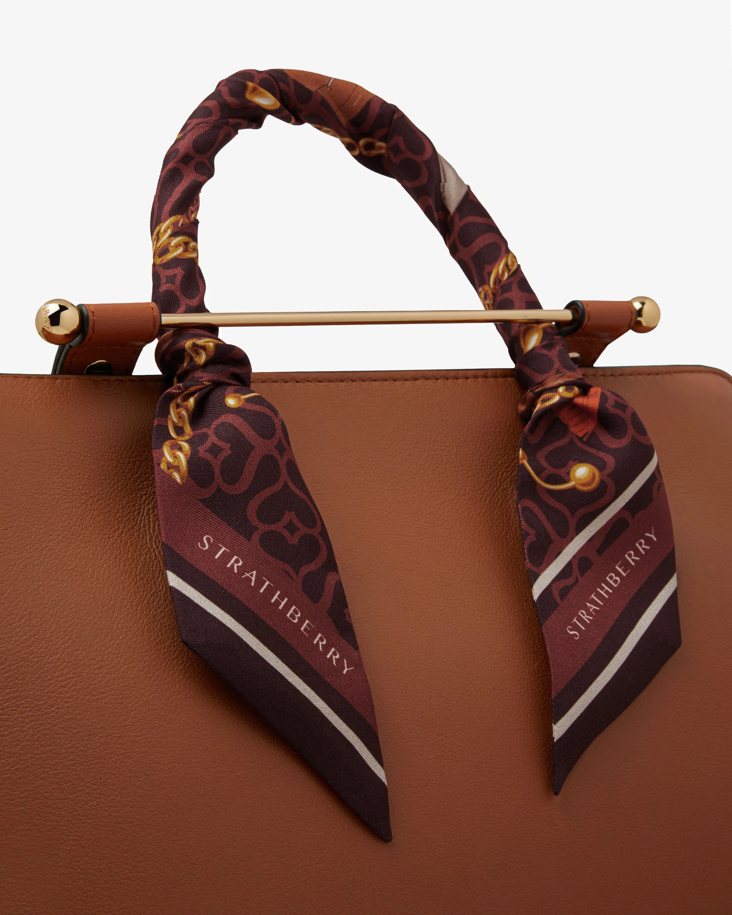 Silk Skinny Scarf - Bag and Chain Print Burgundy/Oxblood