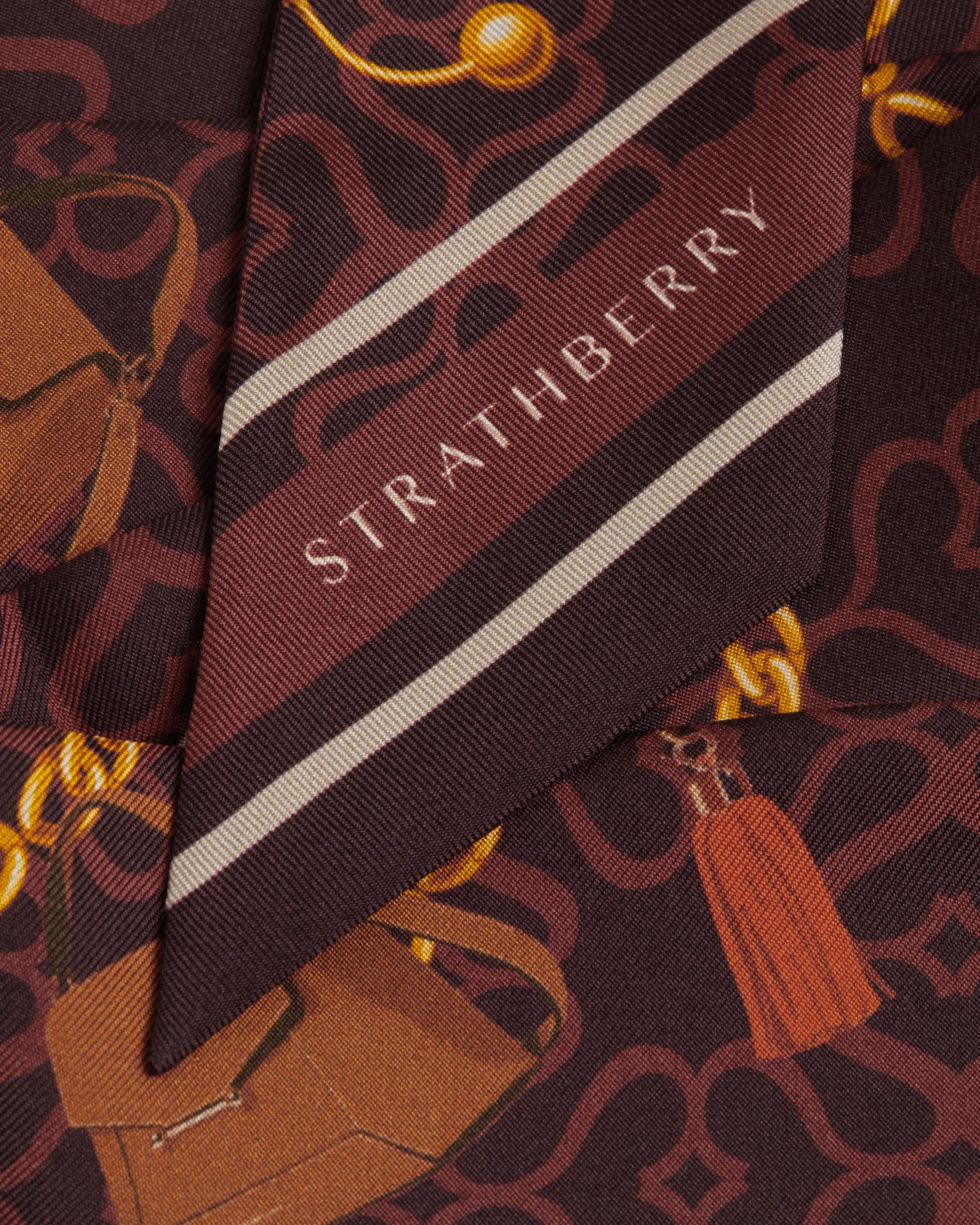 Silk Skinny Scarf - Bag and Chain Print Burgundy/Oxblood