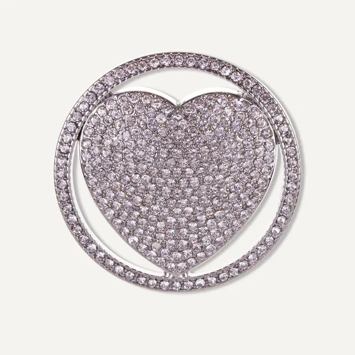 Silver Heart In Circle Magnetic Brooch by D&X