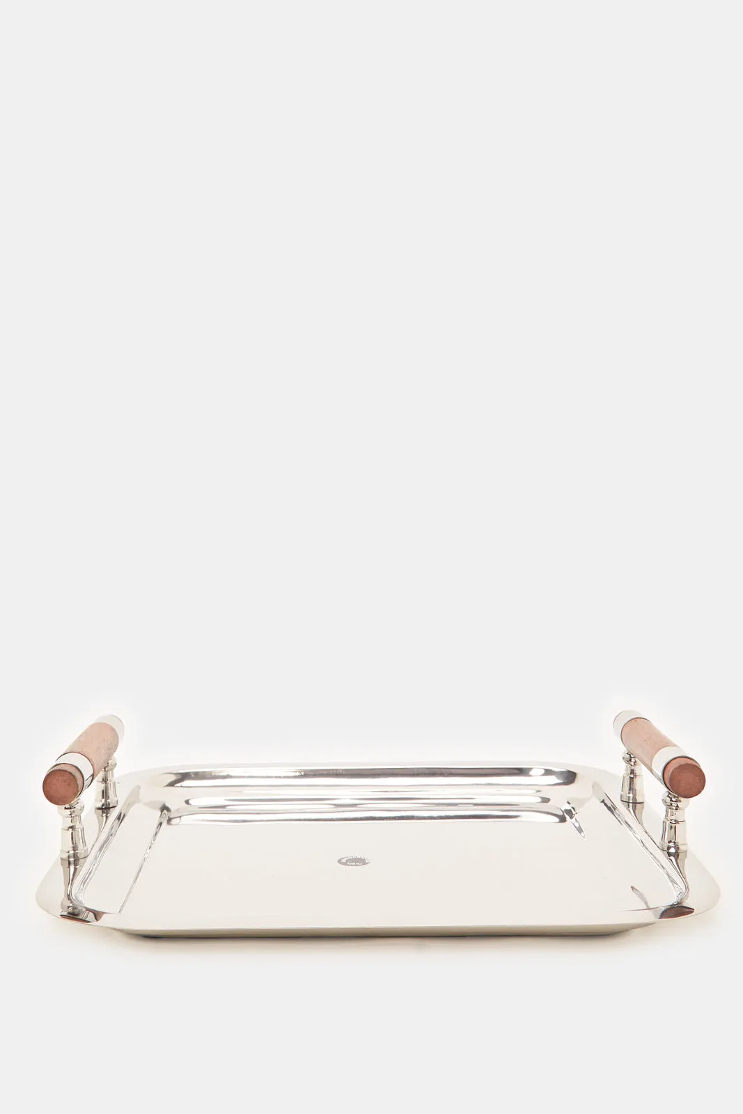 Silver Square Tray With Wooden Handle