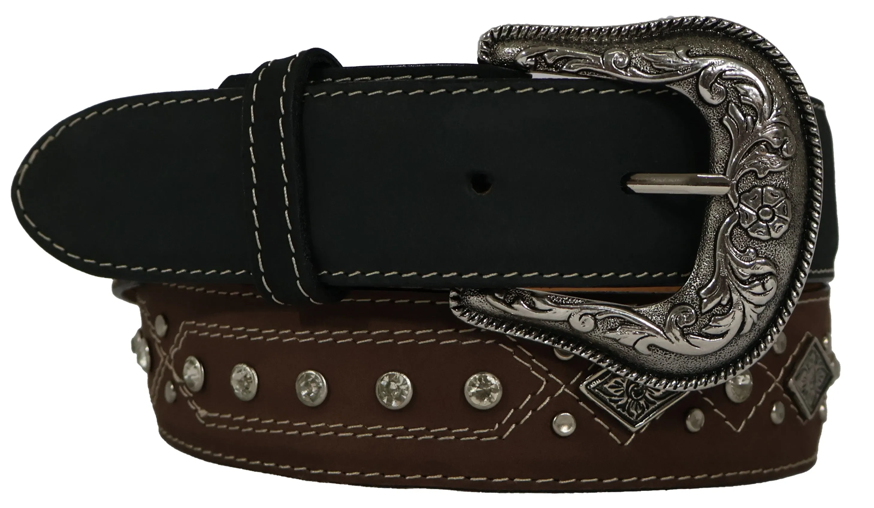 Silverton Crazy All Leather Studded Belt (Black/Brown)