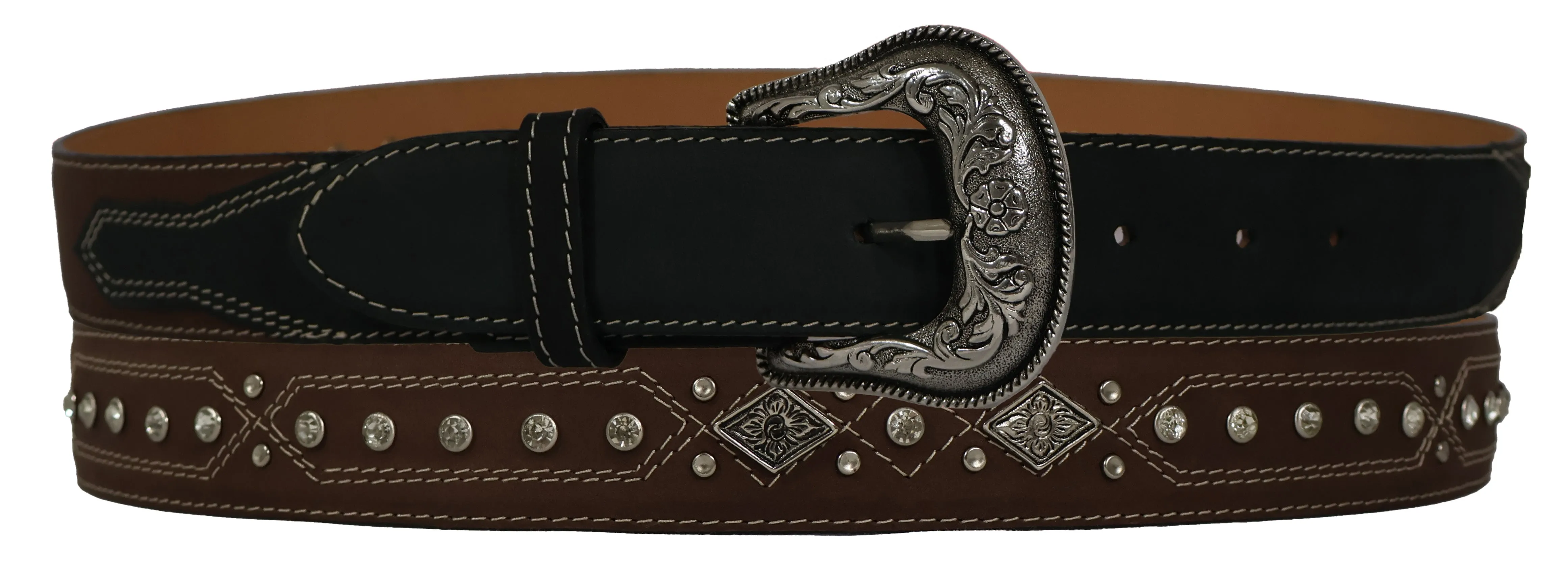 Silverton Crazy All Leather Studded Belt (Black/Brown)