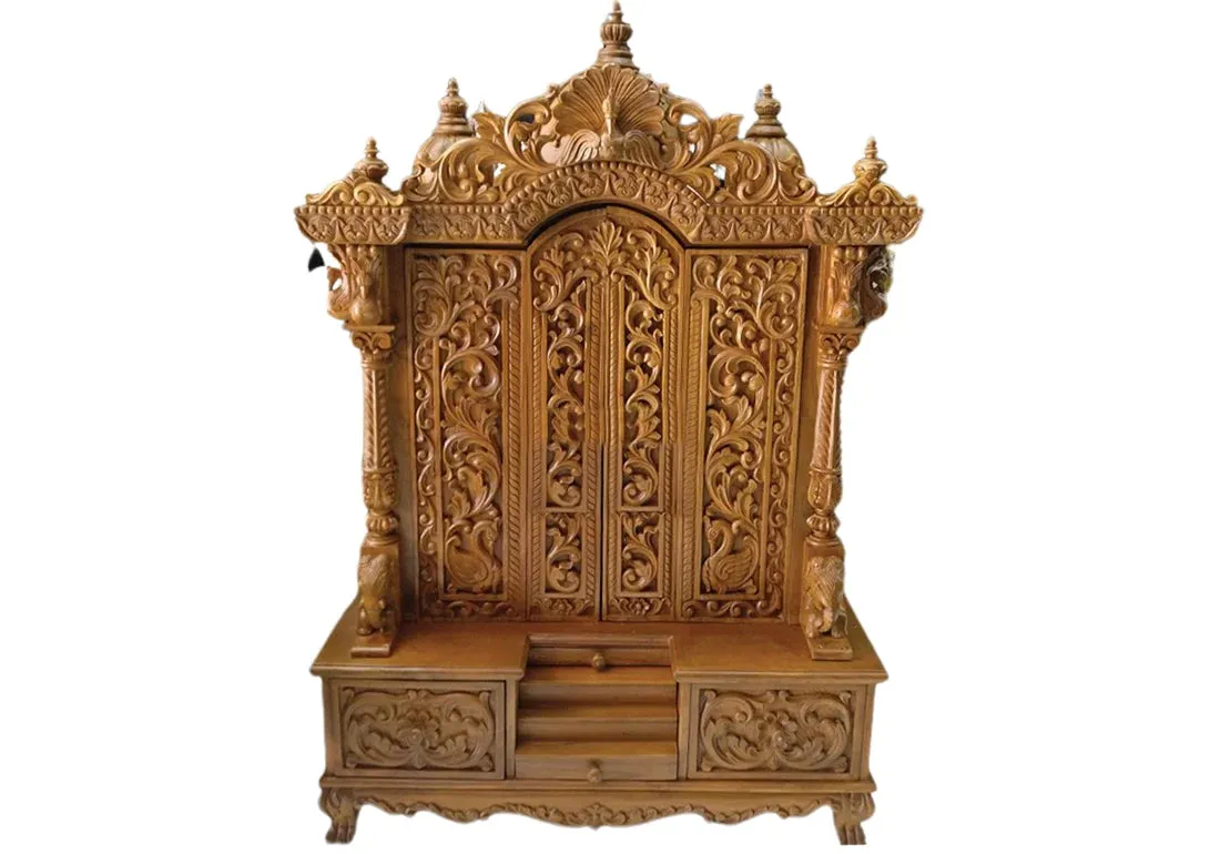 Solid Teak Wooden Deep Carved Home Temple