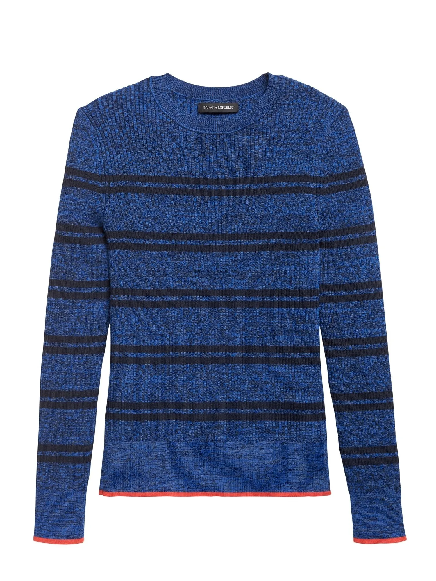 Stretch Cotton Crew-Neck Sweater in Blue Stripe