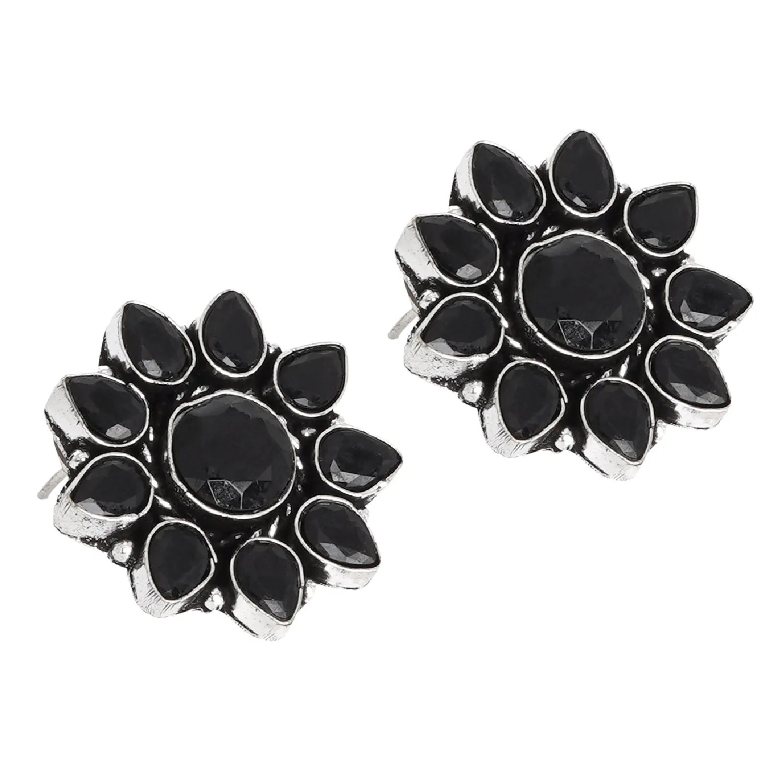 Teejh Hrida Black Stone Silver Oxidised Stud Earrings