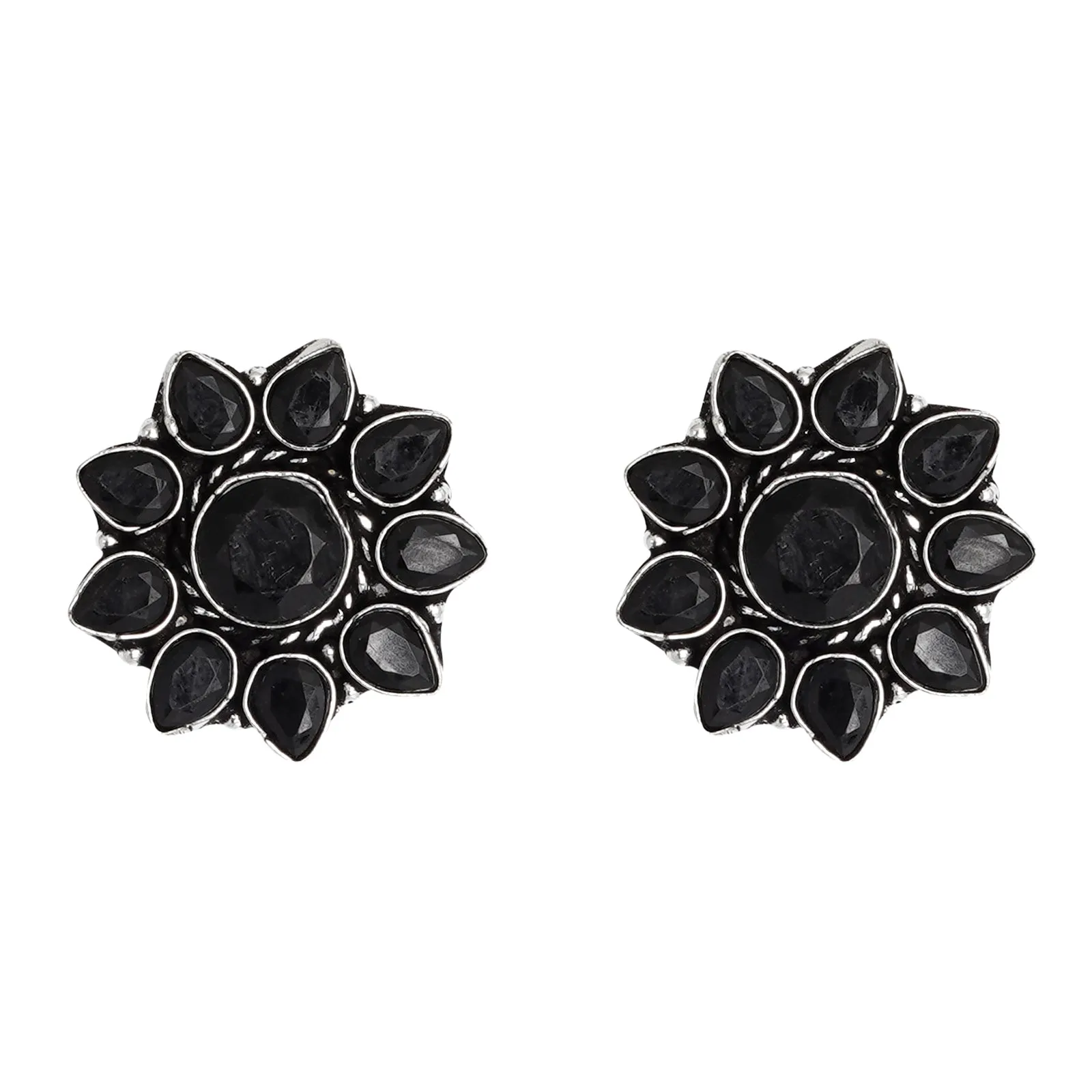 Teejh Hrida Black Stone Silver Oxidised Stud Earrings