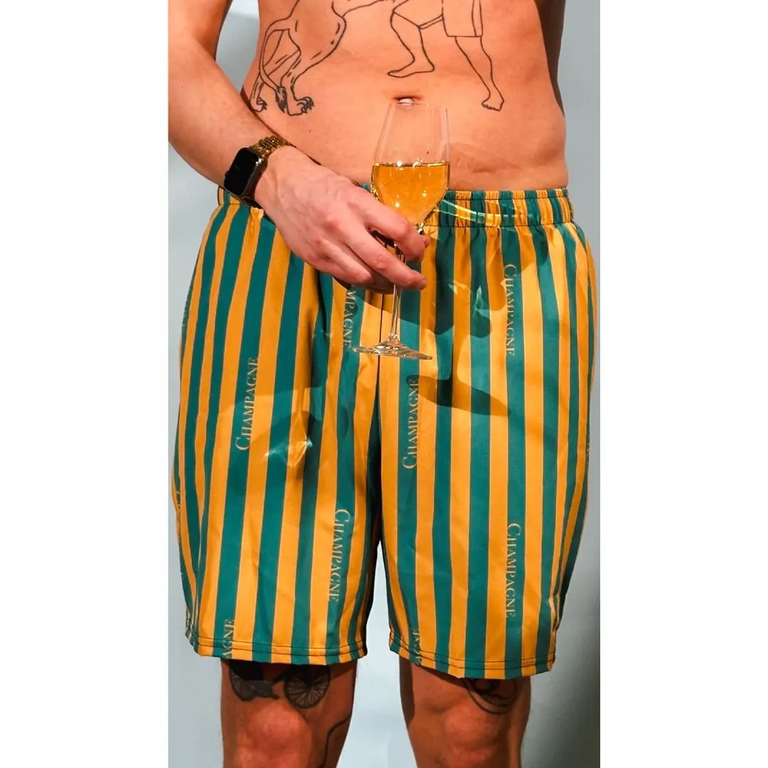 The Champagne Striped swim trunks