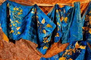 Two Antique Velvet Embroidered Curtain Valances