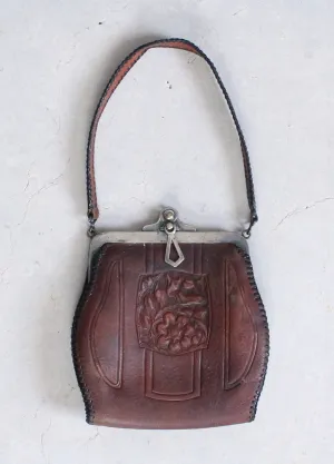 Vintage 1920s Tooled Leather Flapper Day Purse