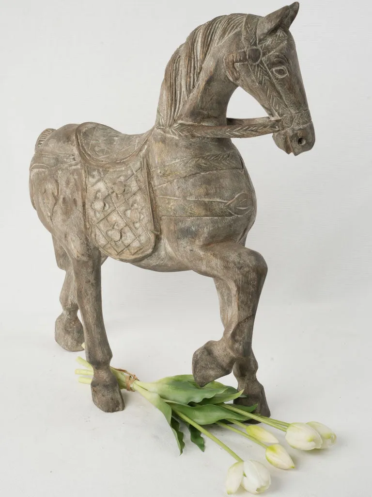 Vintage Hand-Carved Wooden Horse Sculpture 22½"