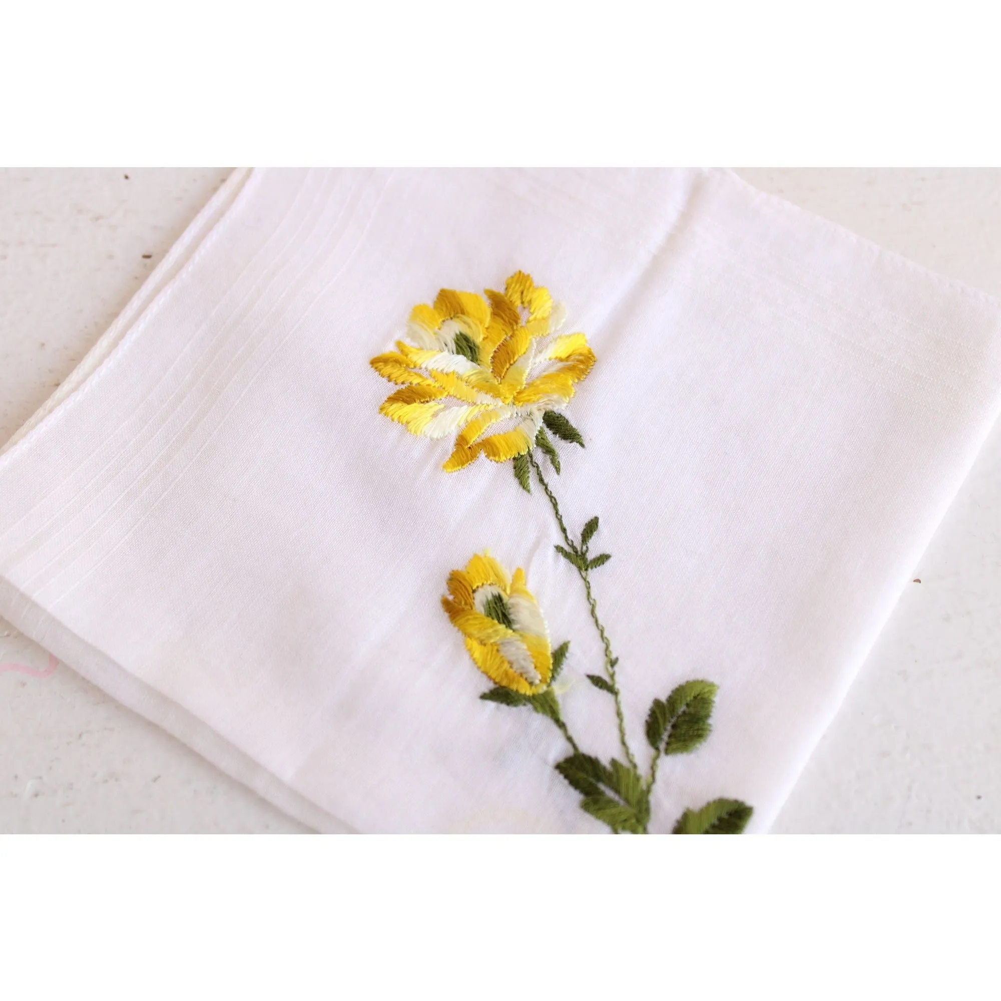 Vintage Handkerchief, Embroidered with "Mother" and Yellow Roses