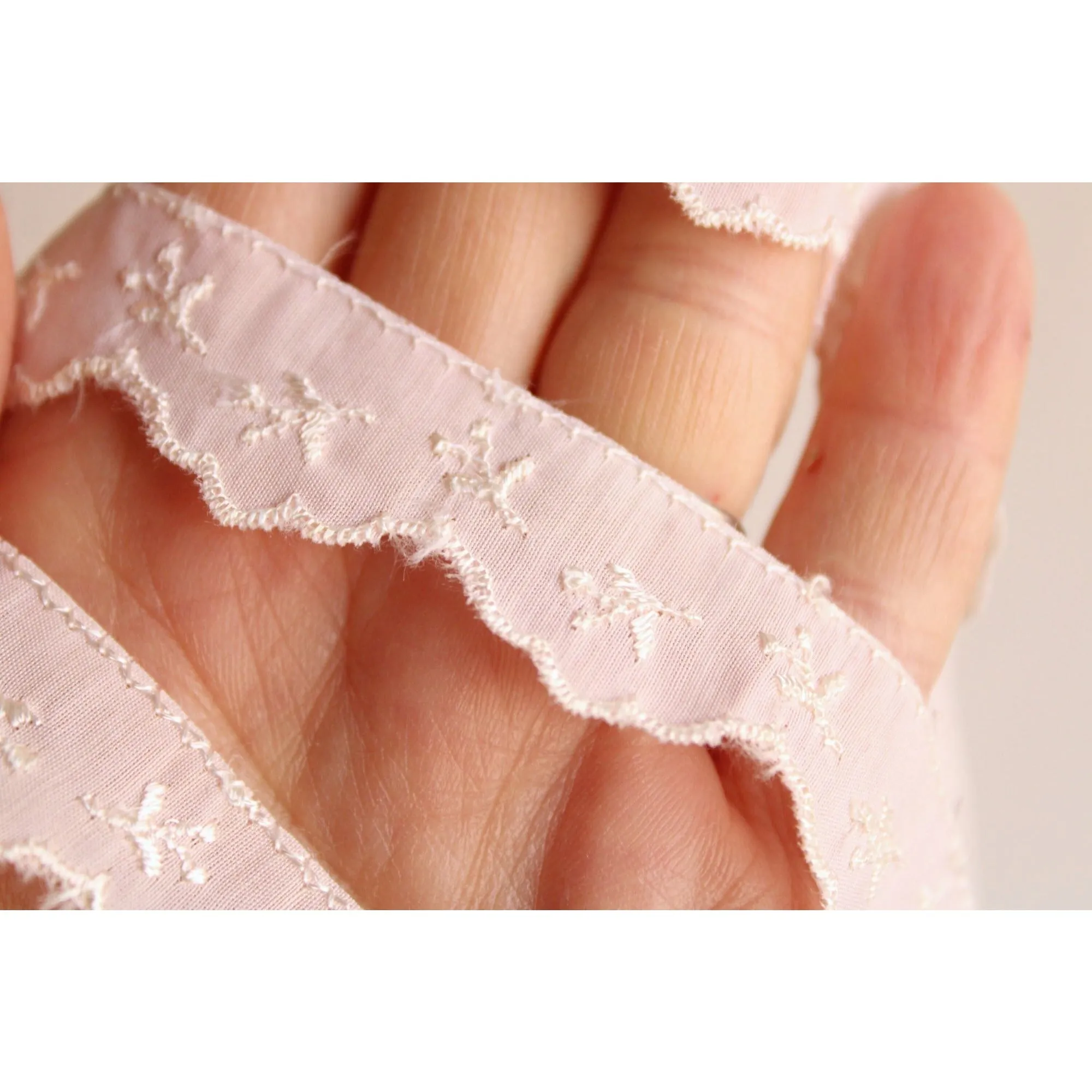 Vintage Trim, Pink Embroidered 3/4" Wide, 3 yards,  Scalloped Edge