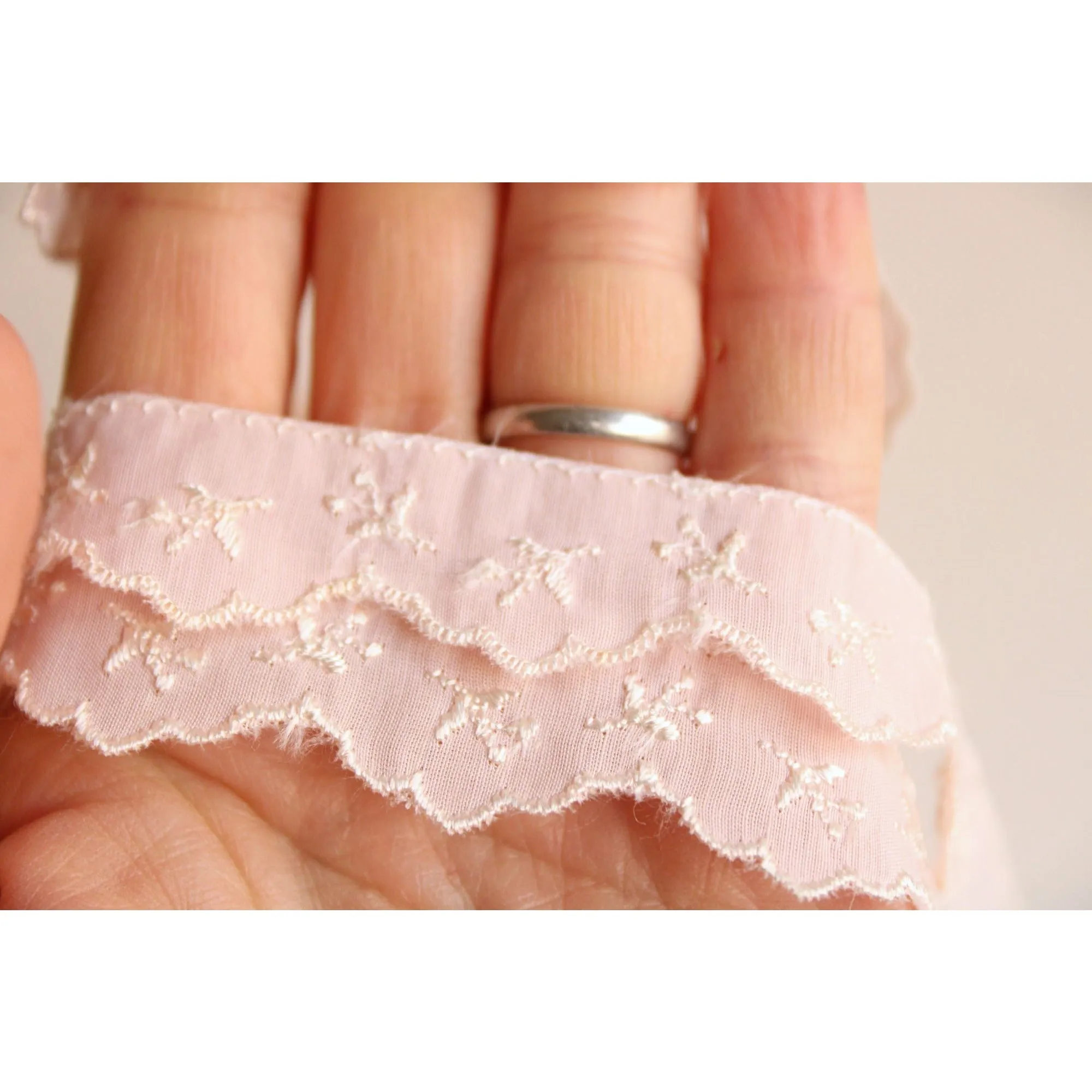 Vintage Trim, Pink Embroidered 3/4" Wide, 3 yards,  Scalloped Edge