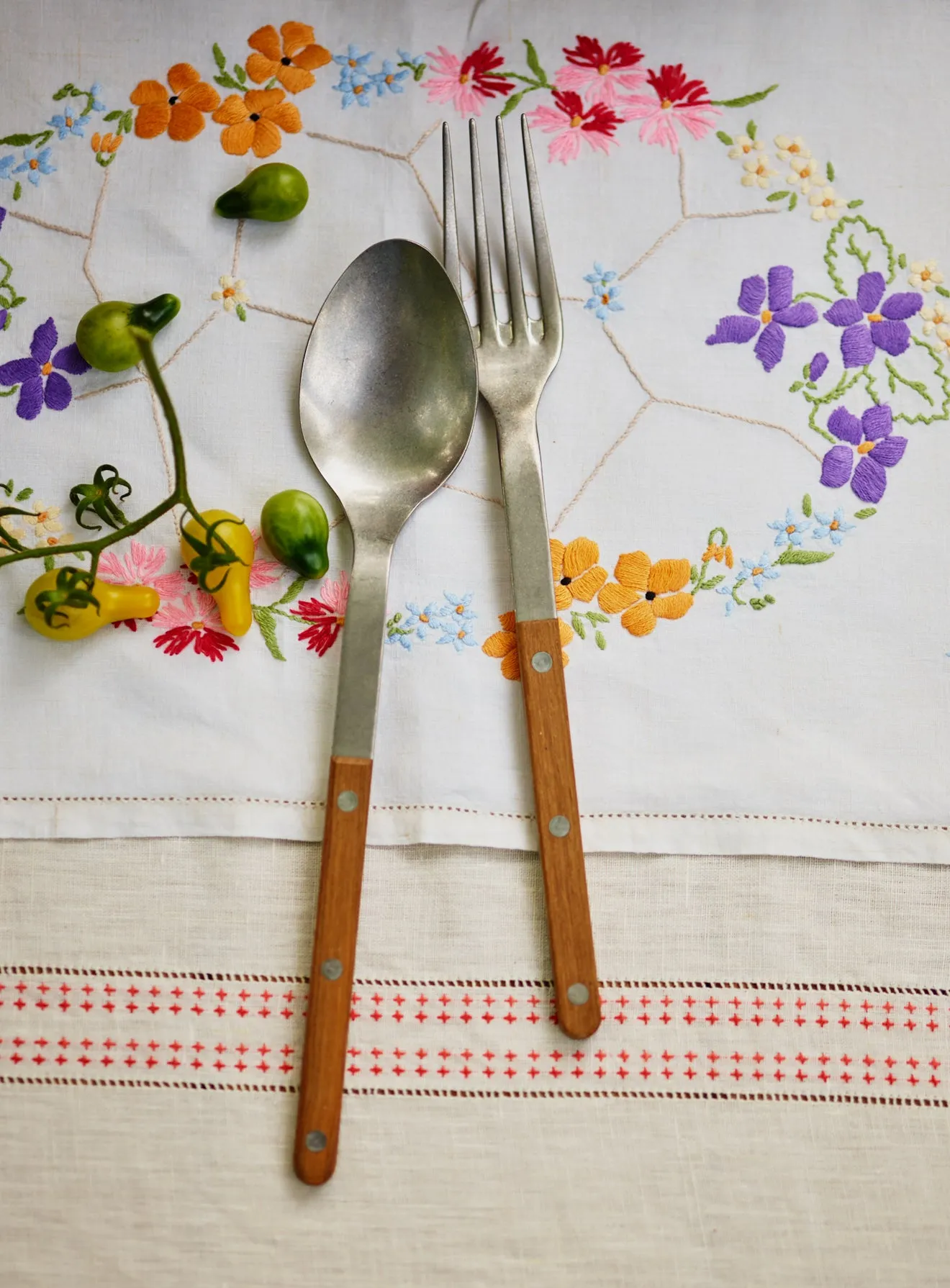 Vintage Wooden Cutlery, Serving Set