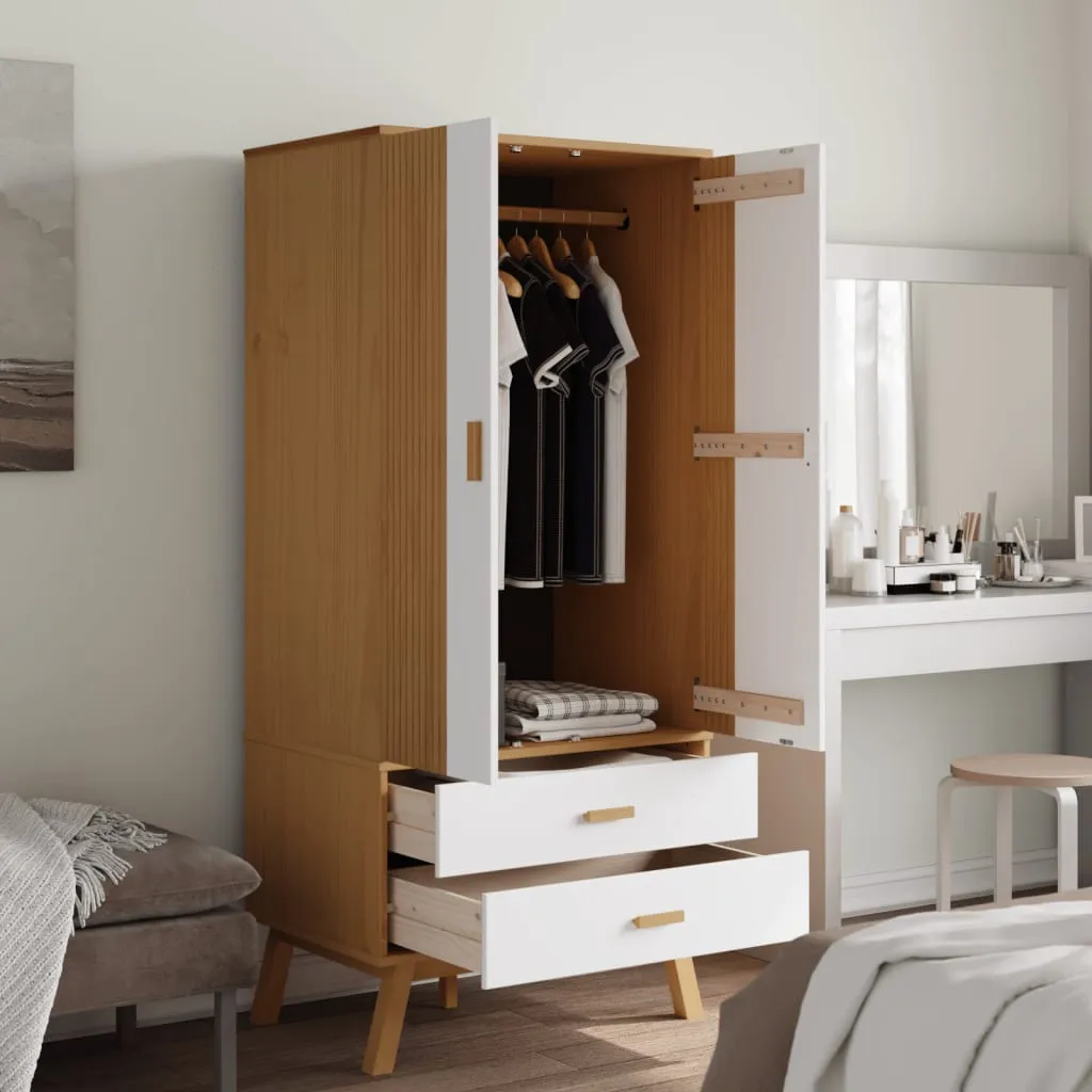 Wardrobe OLDEN White and Brown 76.5x53x172 cm Solid Wood Pine