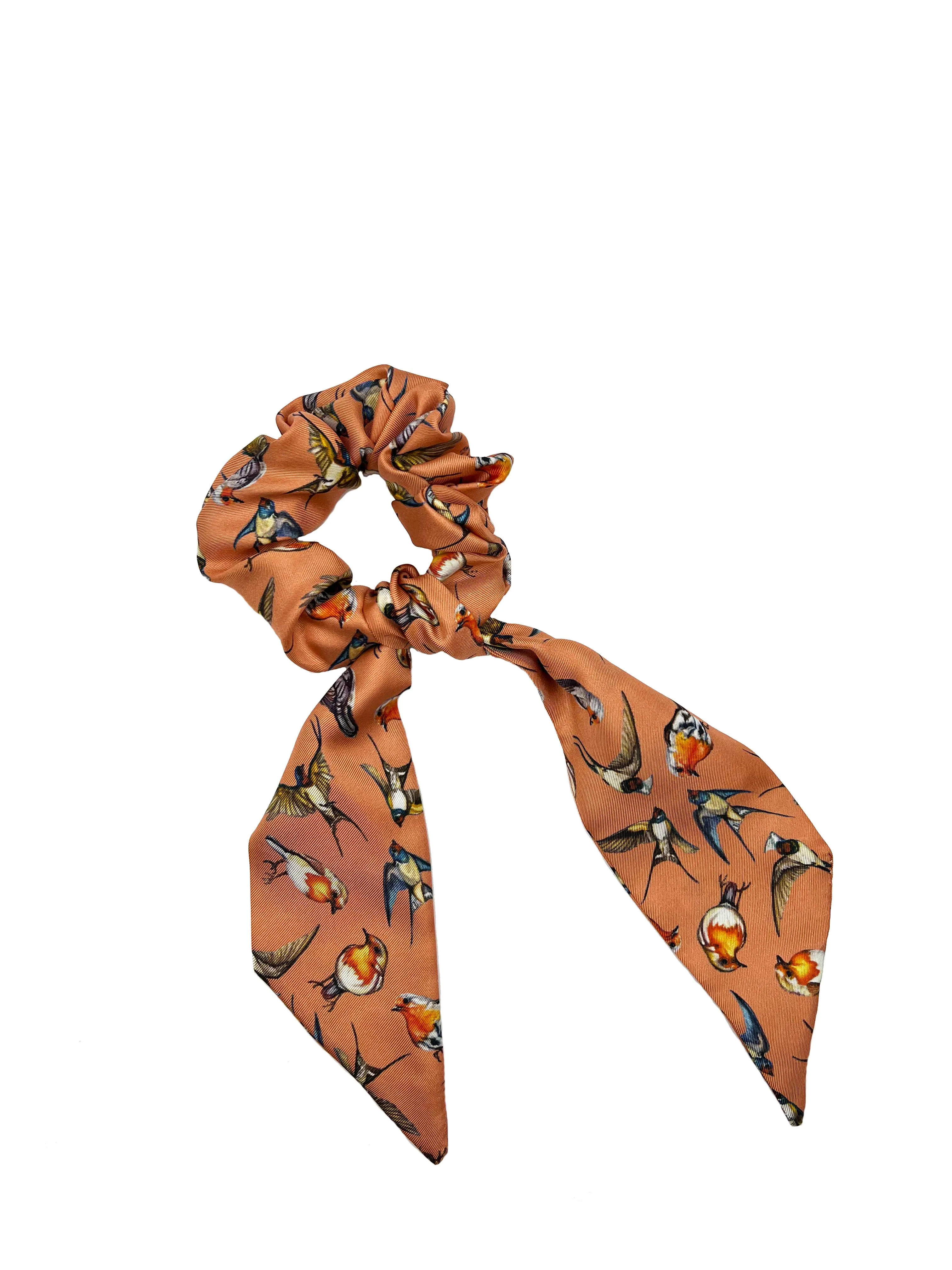 Watching Over Me Sienna Orange Medium Tail Silk Scrunchie