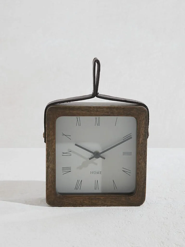 Westside Home Brown Wooden Clock with Leather Handle