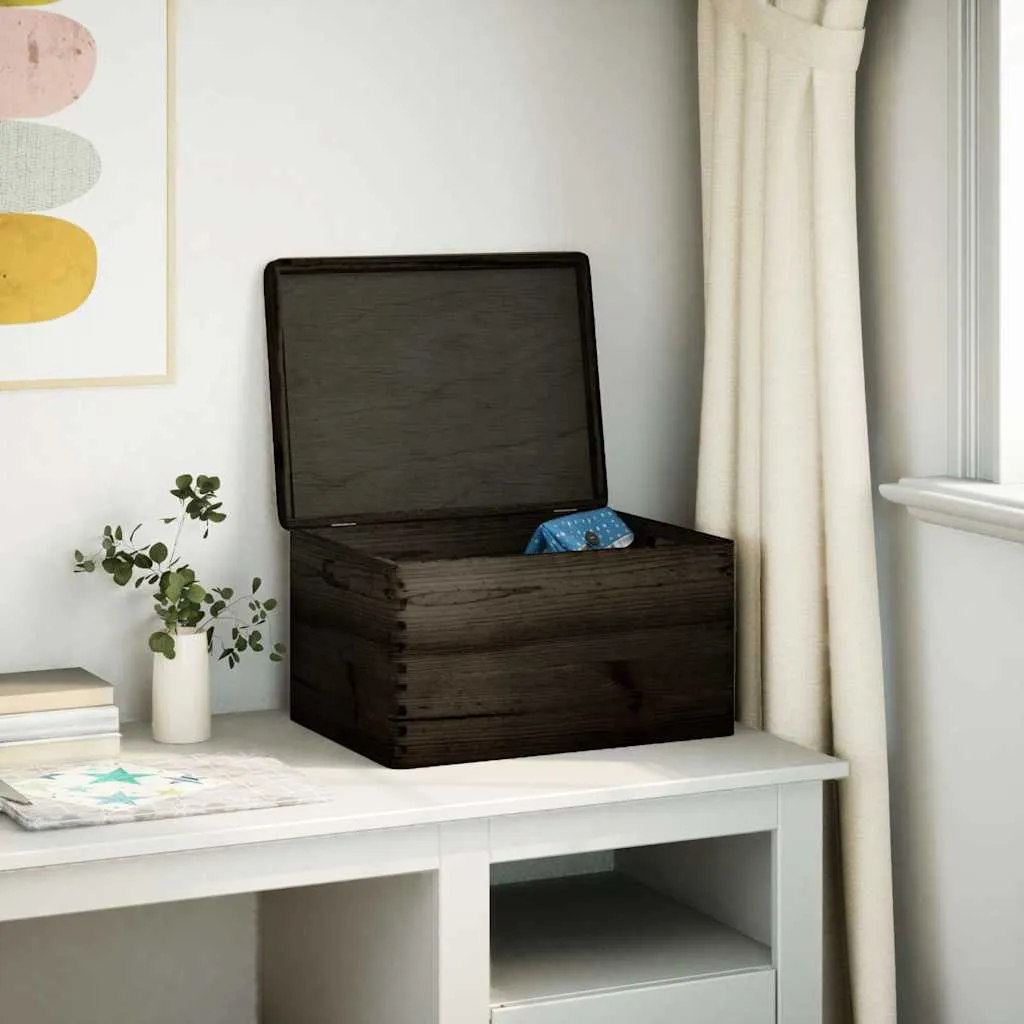 Wooden Box with Lid and Handles Black 40x30x23cm Solid Wood Pine