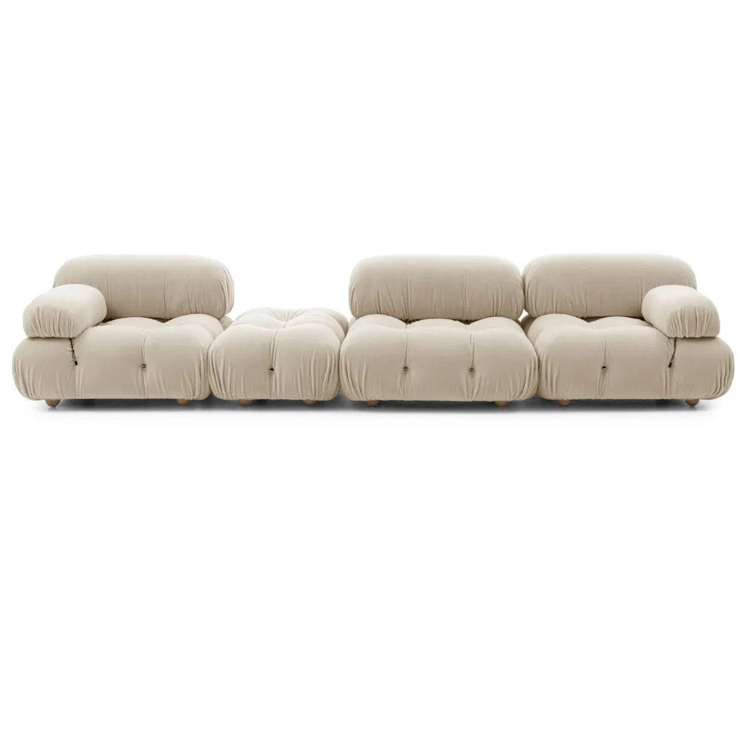 Wooden Twist Natural Soft Velvet Bubble L-Shaped Sectional Sofa ( Beige )