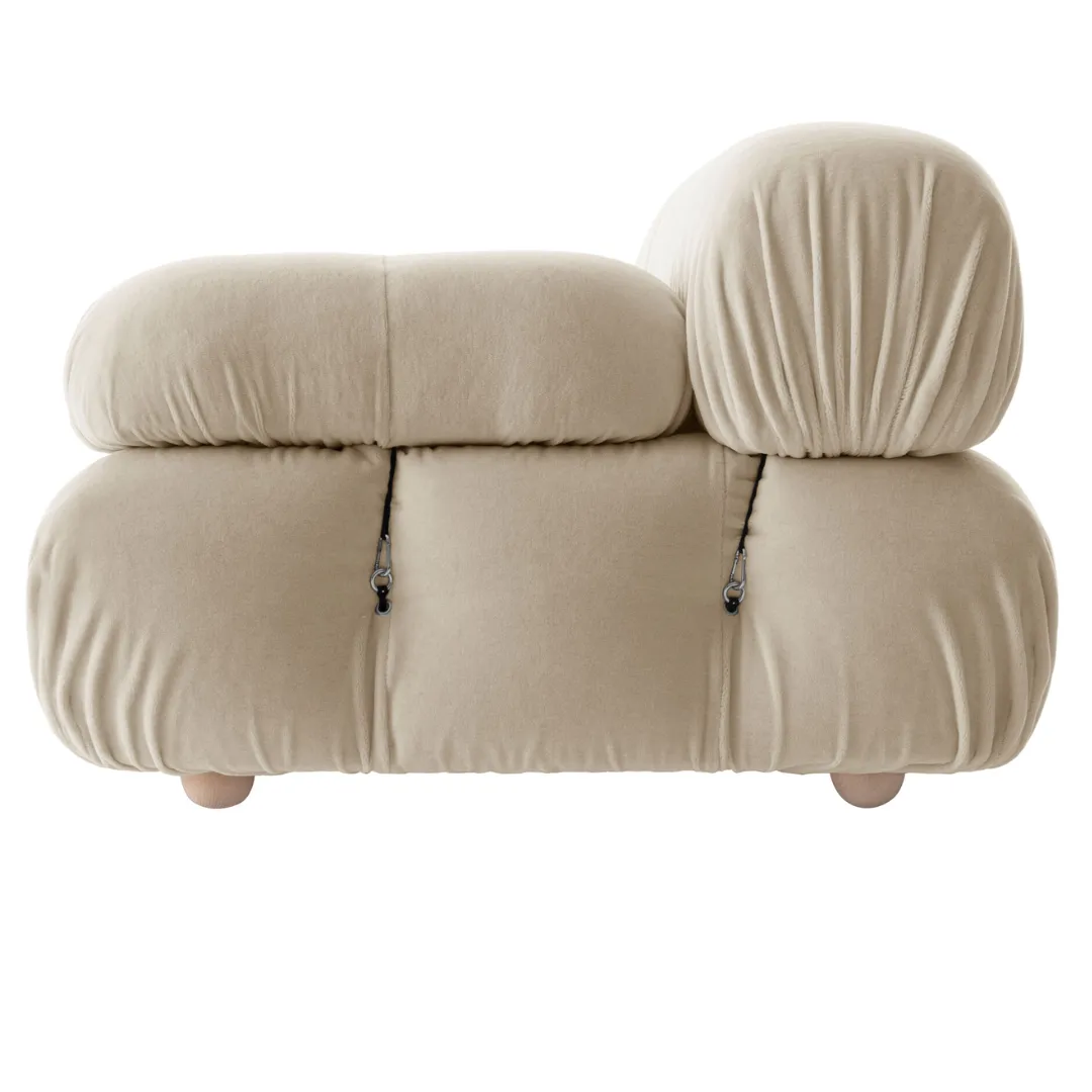 Wooden Twist Natural Soft Velvet Bubble L-Shaped Sectional Sofa ( Beige )