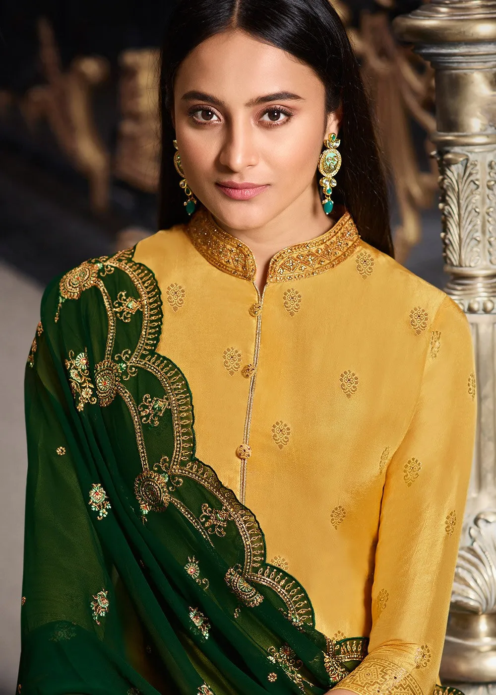 Yellow And Green Designer Sharara Suit