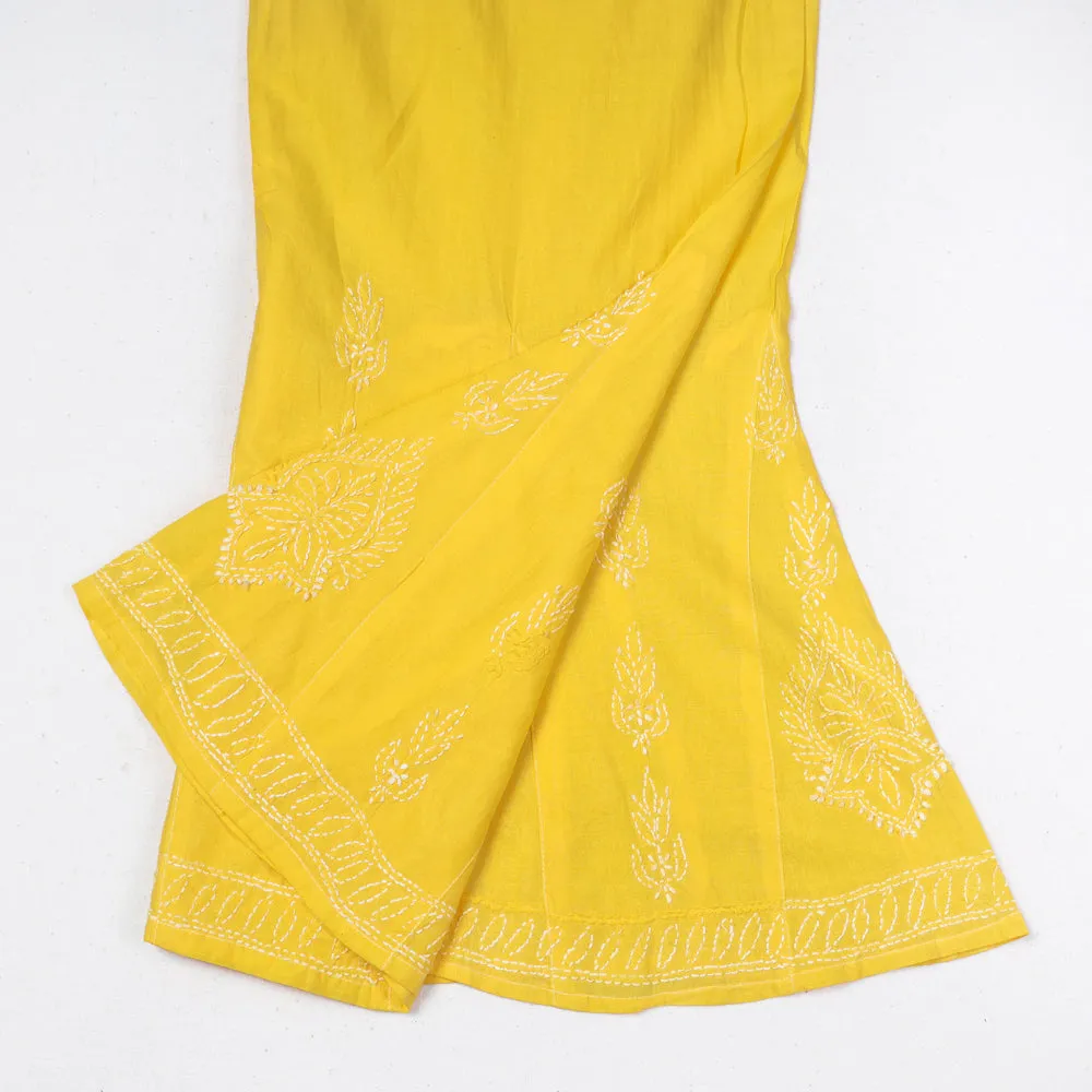 Yellow - Chikankari Hand Embroidery Cotton Palazzo (Free Size)