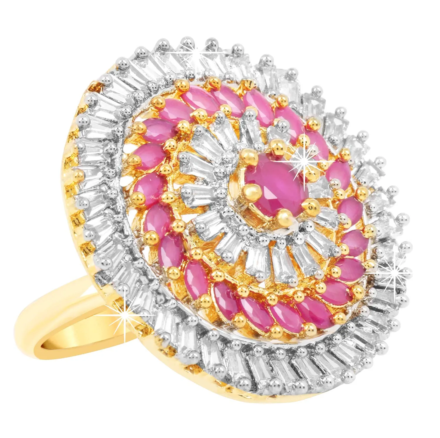 Yellow Chimes Elagant Sparkling Pink AD/American Diamond Studded 18K Gold Plated Ethnic Traditional Designer Adjustable Rings for Women and Girls